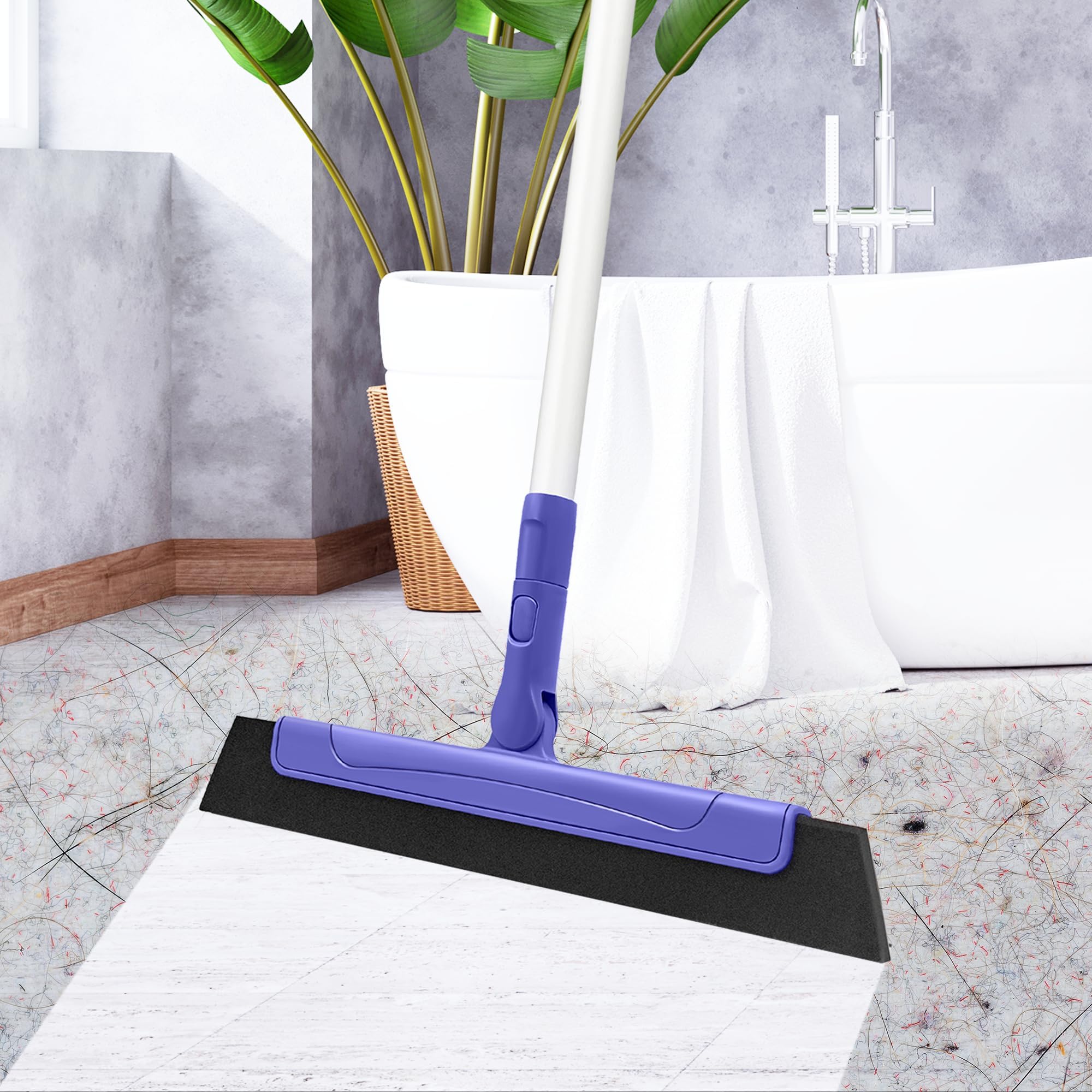 TRENNCHI Floor Squeegee with 180° Rotating Head, EVA Foam Blade Squeegee for Floor with Adjustable Aluminum Long Handle, Squeegee Broom for Window