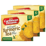 Caribbean Dreams Instant Turmeric Tea with Sugar (3 Packs with 10 x 18g Bags - Total 30 Tea Bags)