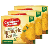 Caribbean Dreams Instant Turmeric Tea with Sugar (3 Packs with 10 x 18g Bags - Total 30 Tea Bags)