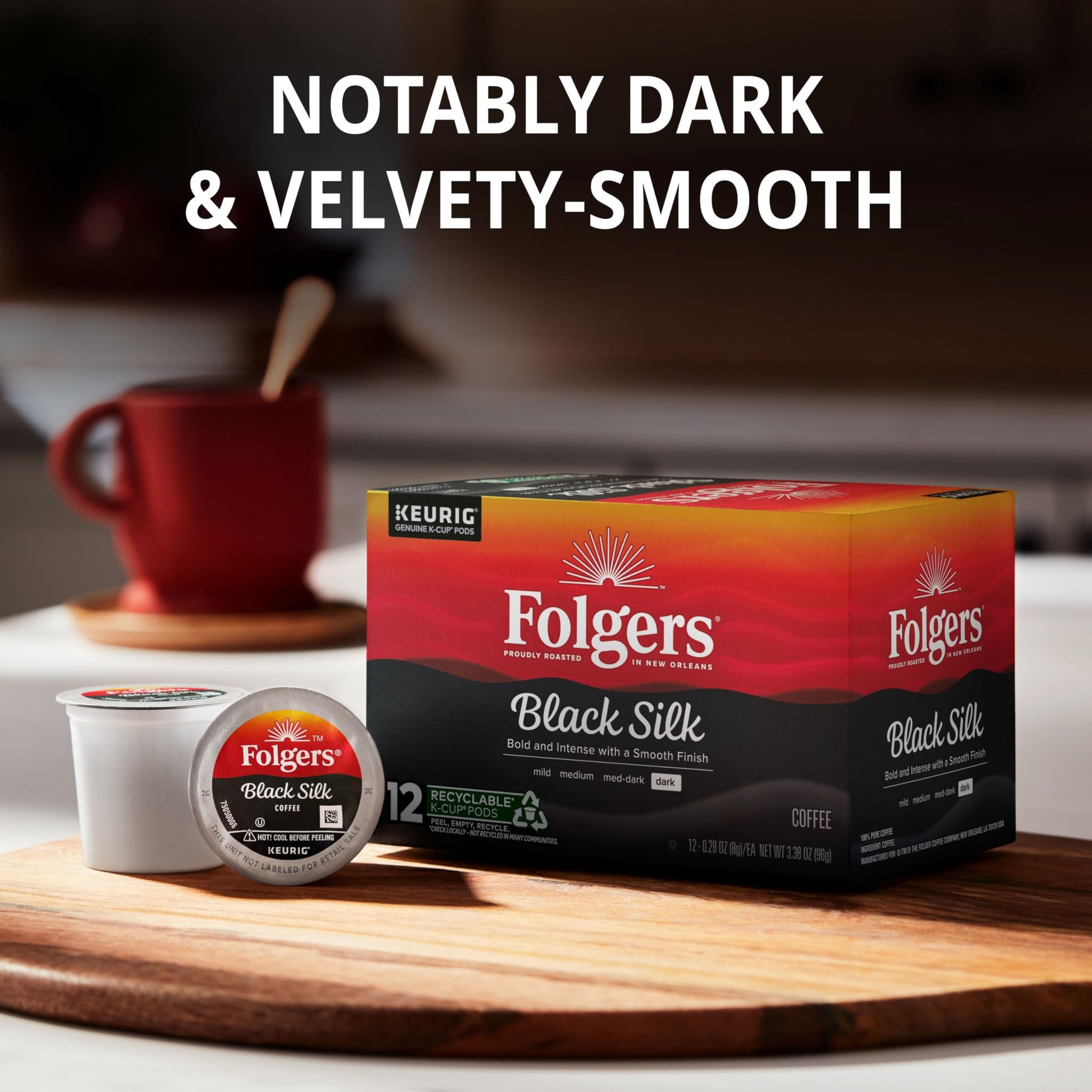 Folgers Black Silk Dark Roast Coffee, 12 Keurig K-Cup Pods