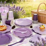 CENLBJ Purple Plates and Napkins Party Supplies, 9’’ Pastel Purple Disposable Paper Plates and Cups and Napkins Set for Baby Shower, Birthday, Wedding