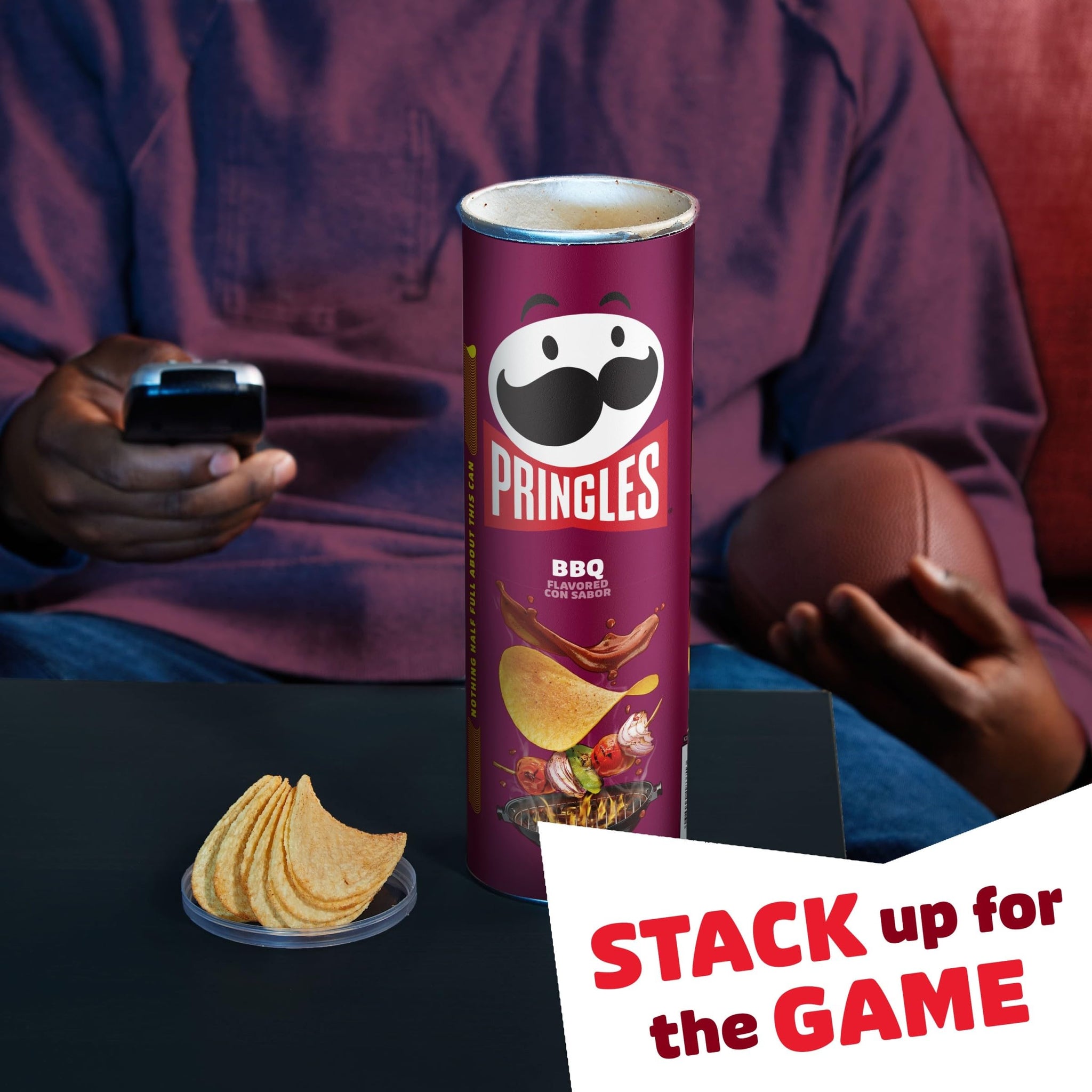 Pringles Potato Crisps Chips, Lunch Snacks, On-The-Go Snacks, BBQ, 5.5oz Can (1 Can)