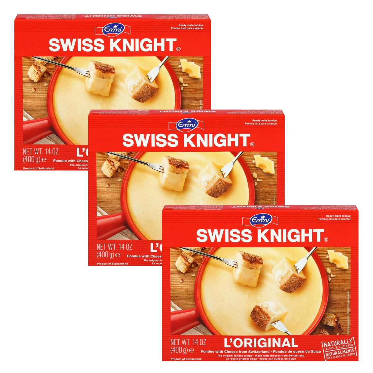 Swiss Knight Cheese Fondue L’Originale, 14 oz | Authentic Swiss Cheese Fondue | Non-GMO | Naturally Lactose & Gluten Free | Product of Switzerland
