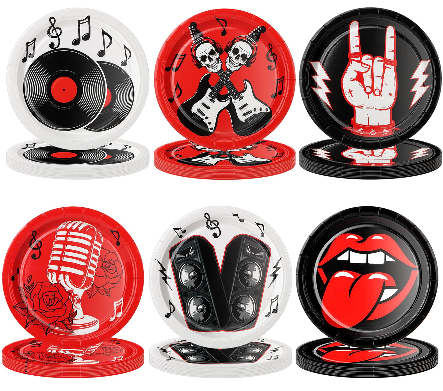 CLIYTICA 72Pcs Rock Party Paper Plates,1950's Record Dessert Plates,Disposable Music Birthday Tableware Set for Anniversary 50s 60s Theme Parties
