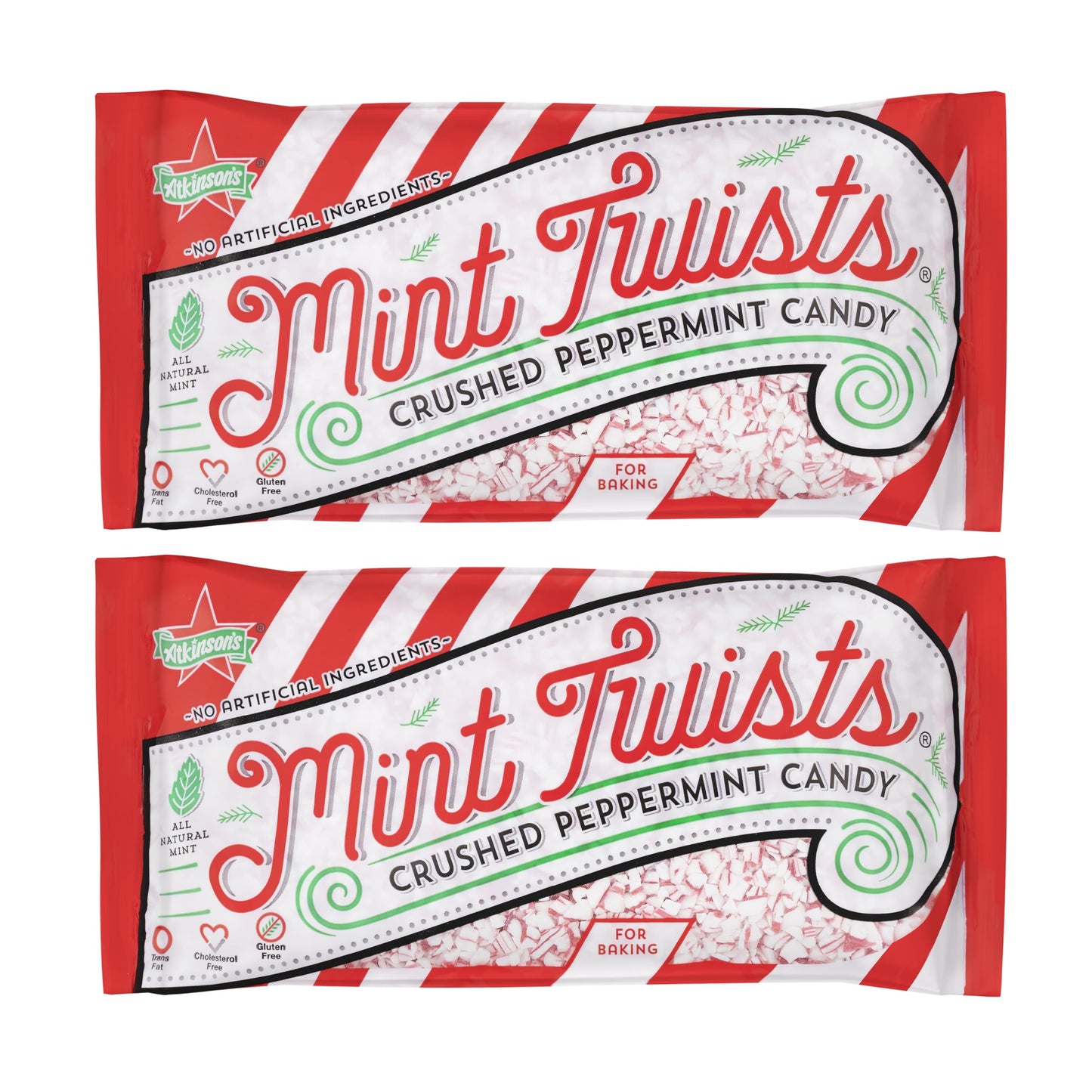 Atkinson's Mint Twists Crushed - Peppermint Red & White Candy - Gluten Free, Kosher, Vegan - Great for Baked Goods and Sweet Treats - 8 oz. Peg Bags
