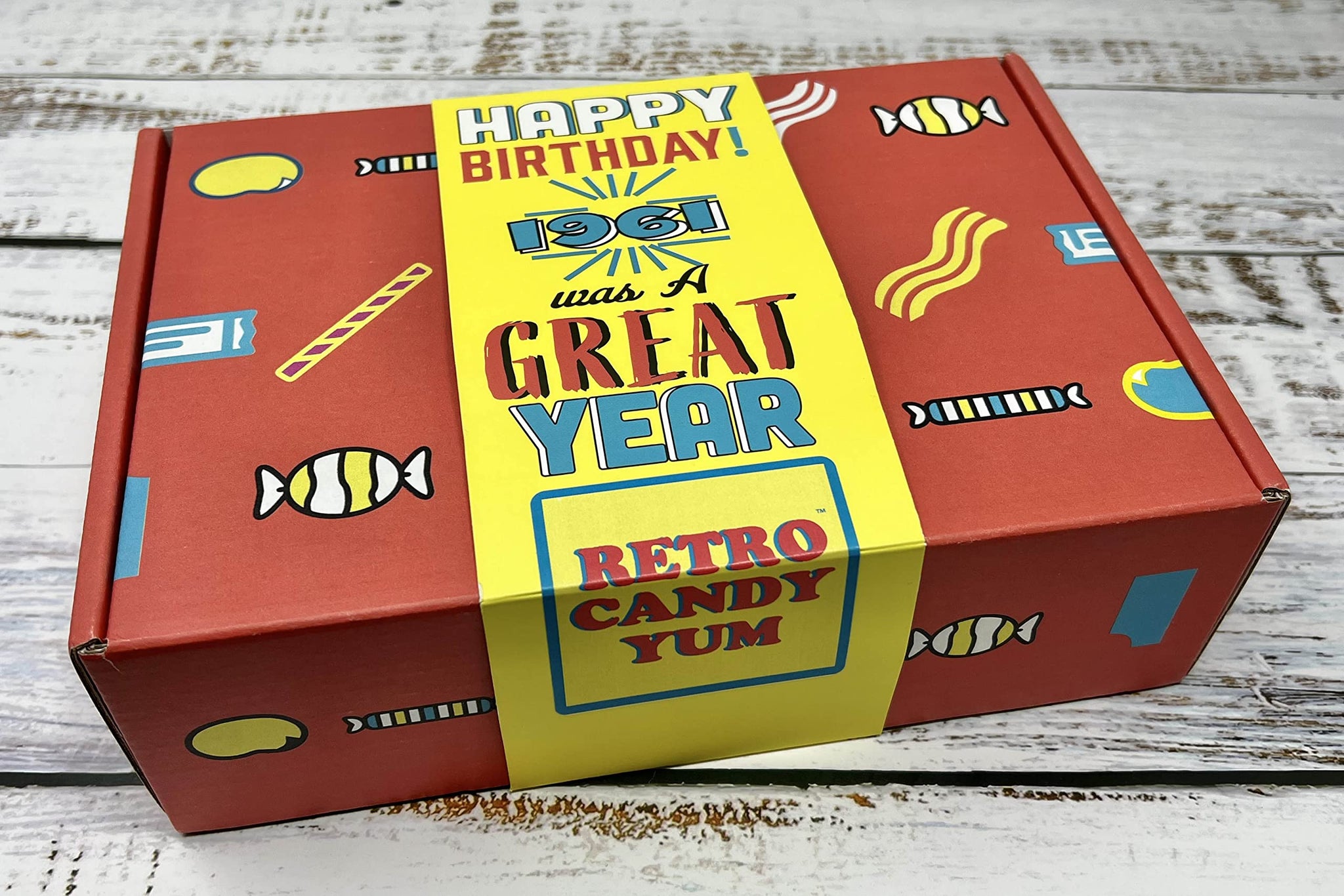 RETRO CANDY YUM ~ 1961 65th Birthday Gift Box Nostalgic Candy Mix from Childhood for 65 Year Old Woman or Man Born 1961 Jr
