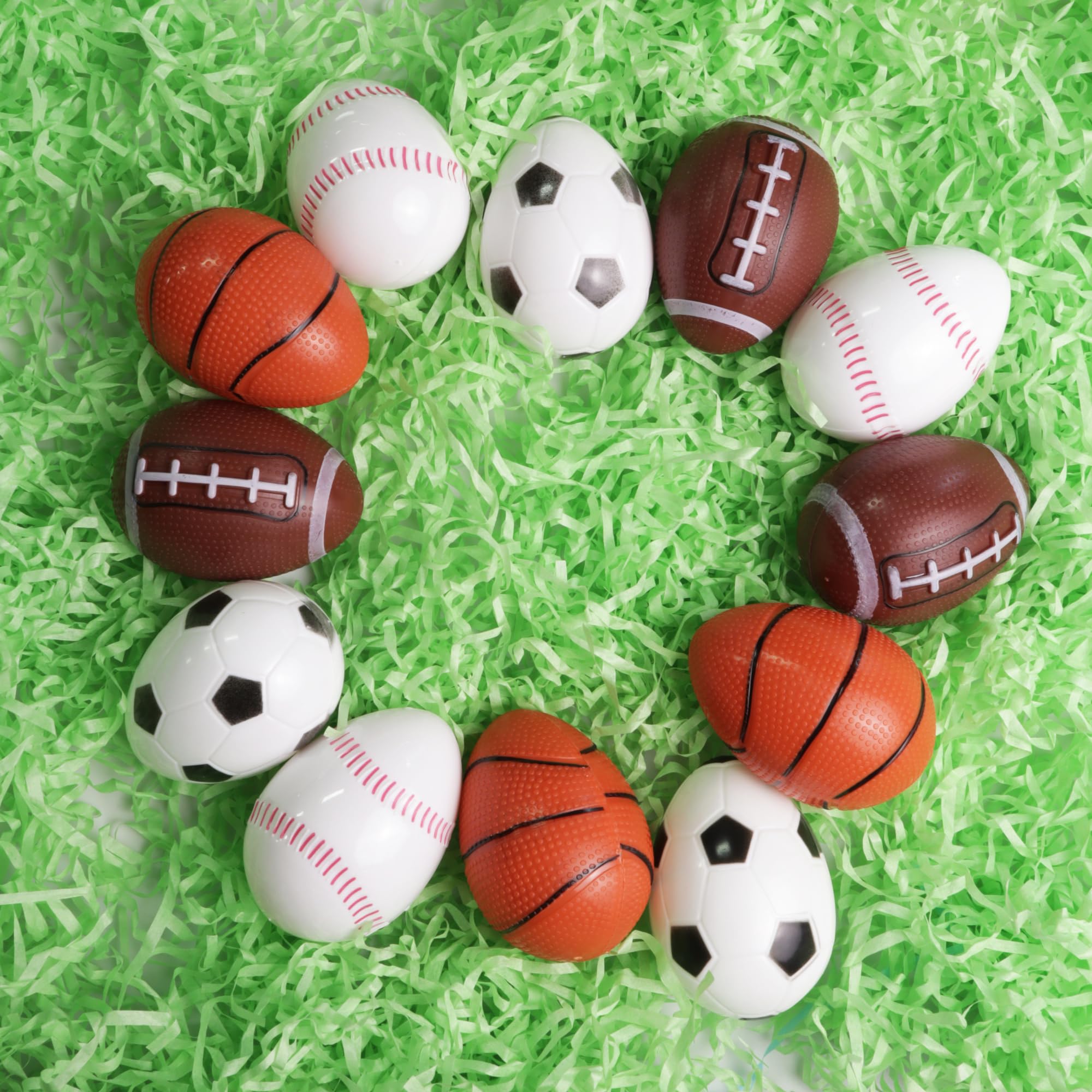 Candy Filled Easter Eggs, Sports Themed for Hunts and Baskets, 12 Pieces