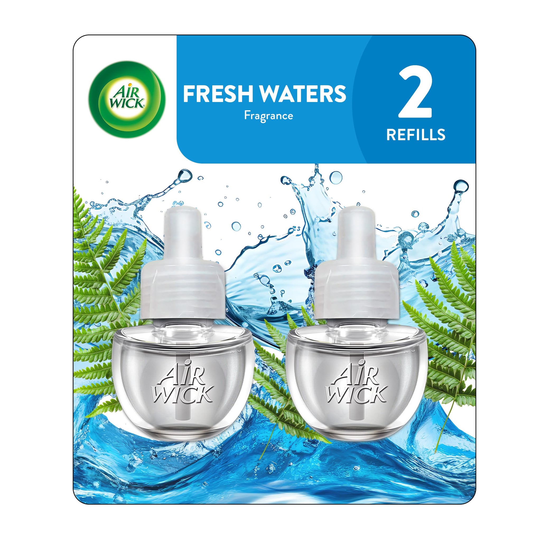 Air Wick plug in Scented Oil 2 Refills, Fresh Waters, (2x0.67oz), Essential Oils, Air Freshener (F002)