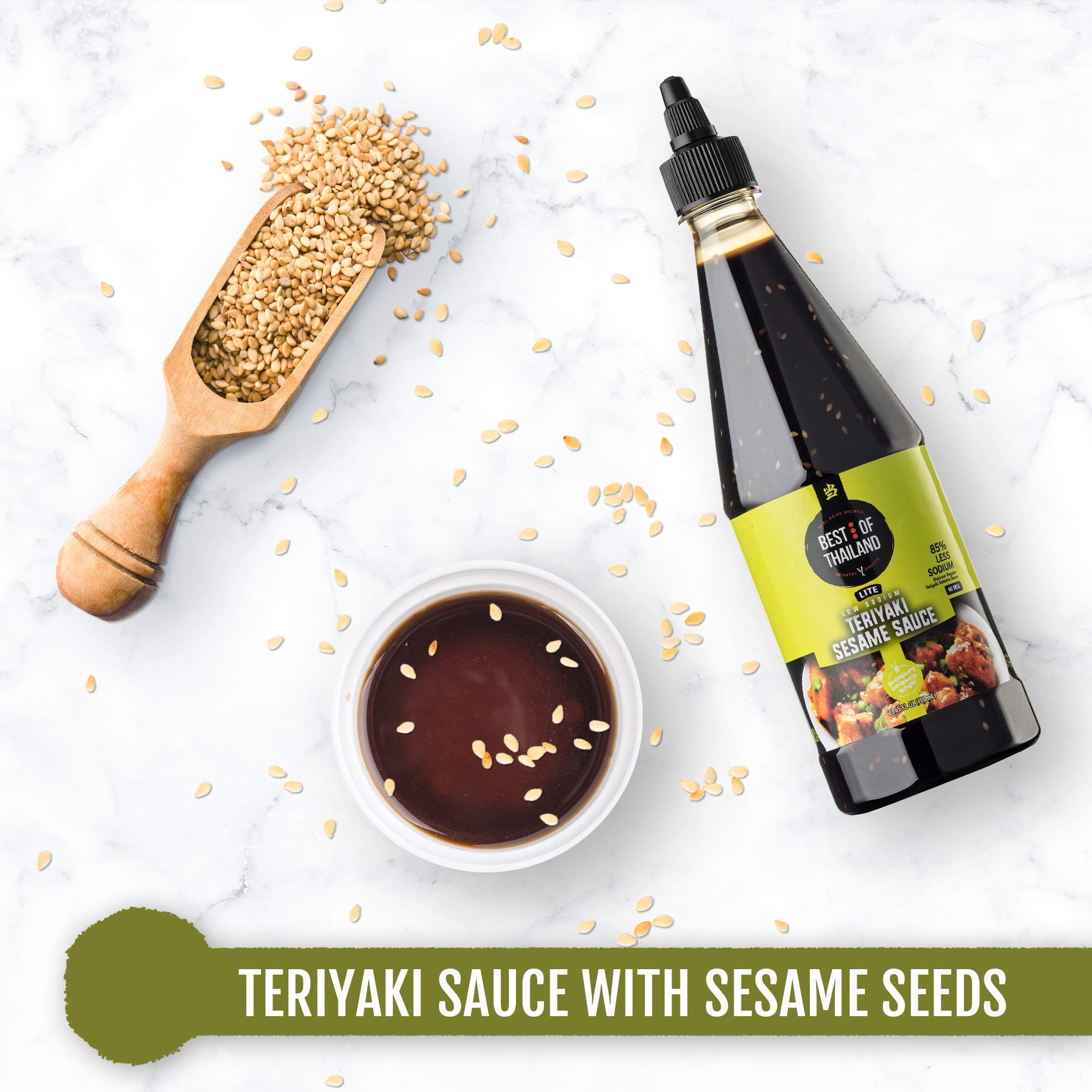 Best of Thailand Sesame Teriyaki Soy Sauce Lite | 2 Bottles of 23.63oz Low-Sodium Authentic Asian-Brewed Marinade, Glaze, Salad Dressing & Dipping