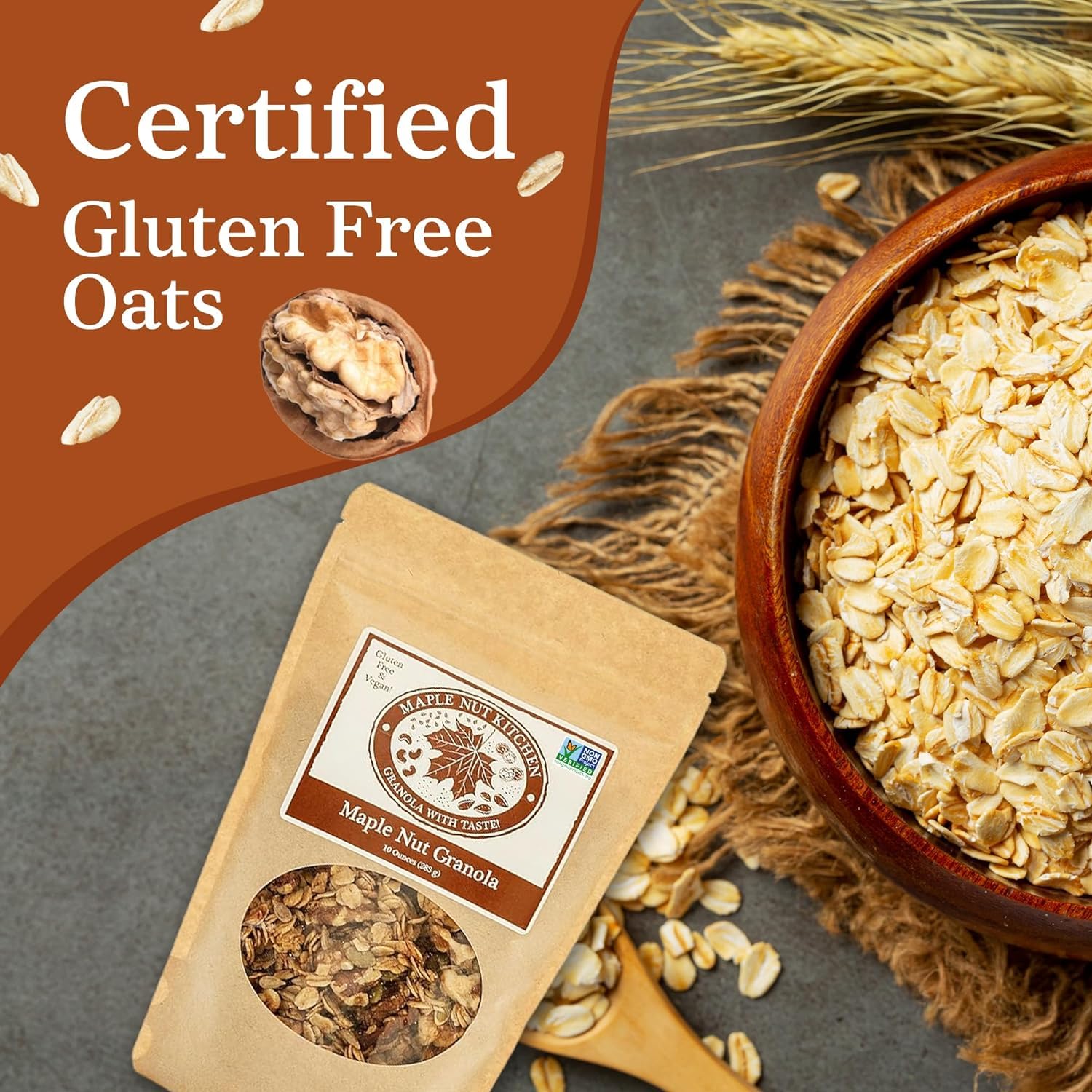 Maple Nut Kitchen Maple Nut Granola 3 Pack - Vegan & Gluten-Free Oats with Walnuts, Pumpkin & Sunflower Seeds | Low Sugar, Healthy Granola
