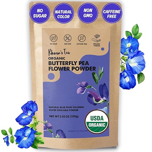 KHWAN'S TEA Butterfly Pea Flower Extract Powder, 3.5 oz(100g) USDA Organic, Vegan Blue Food Coloring, - Single-Origin Thai, Concentrated No Fiber