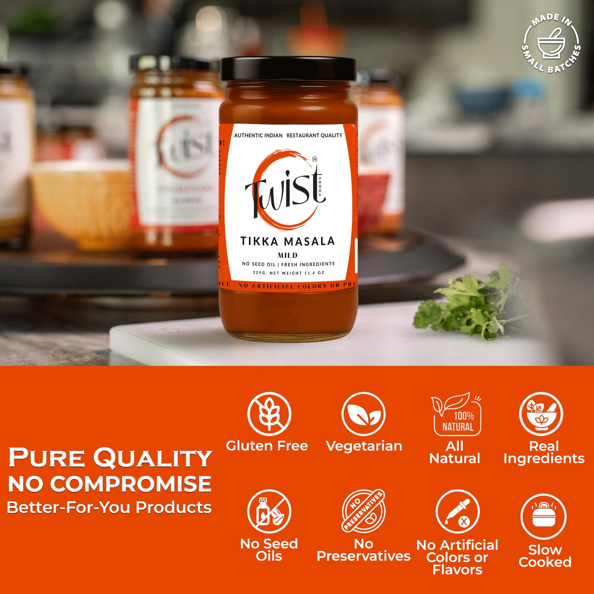 Twist Foods Tikka Masala Sauce | Mild Indian Simmer Sauce | Authentic Restaurant-Style Indian Curry Sauce| Gluten-Free | No Preservatives or