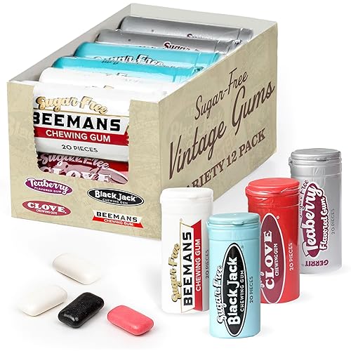 Gerrit's Sugar Free Gum Variety Pack of 12 Tubes - Beeman's, Black Jack, Clove, and Teaberry - Vintage Sugar Free Chewing Gum Bulk Pack - 240 Pieces