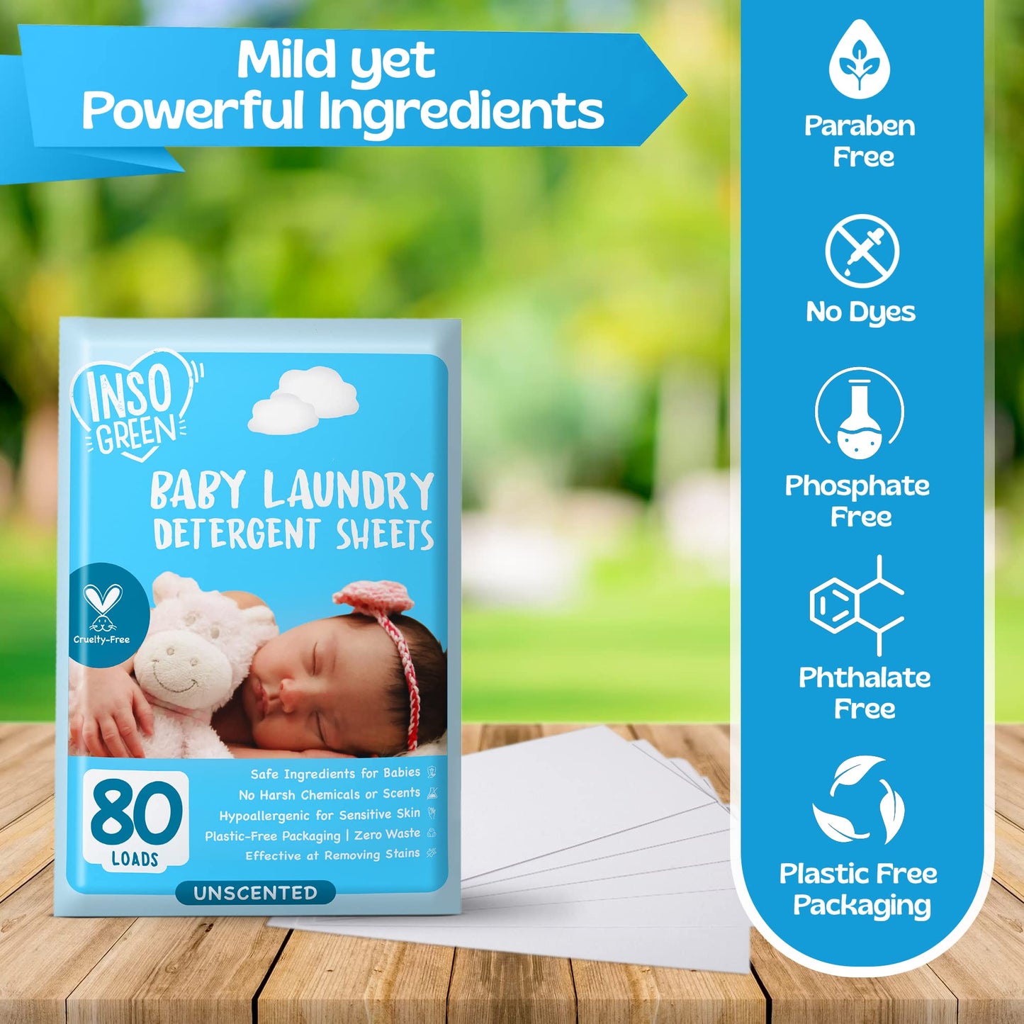 Baby Laundry Detergent Sheets for Infant, Toddler and Newborns, 80 Loads, Unscented - Gentle for Sensitive Skin - Washing Detergent for Baby Clothes