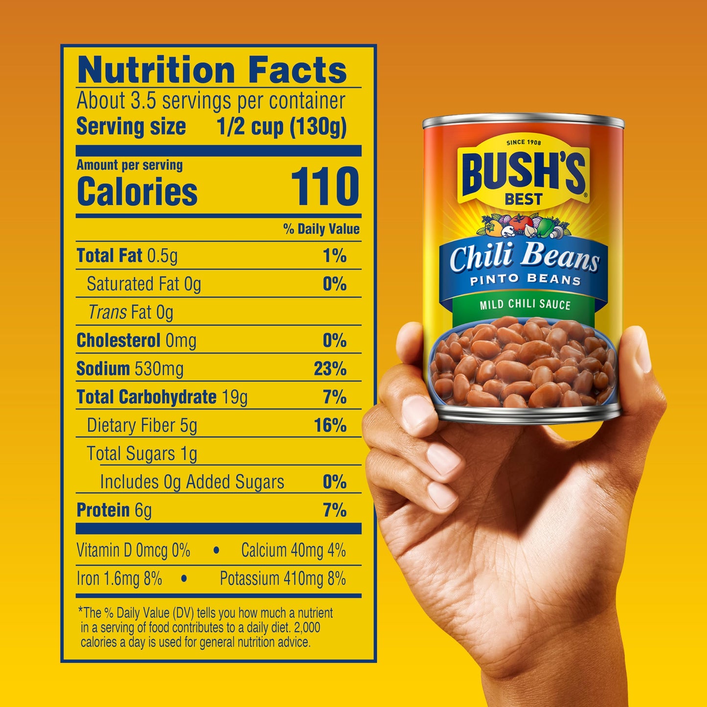 BUSH'S BEST Canned Chili Beans, Pinto Beans in a Mild Chili Sauce, Source of Plant Based Protein and Fiber, Low Fat, Gluten Free, 16 oz