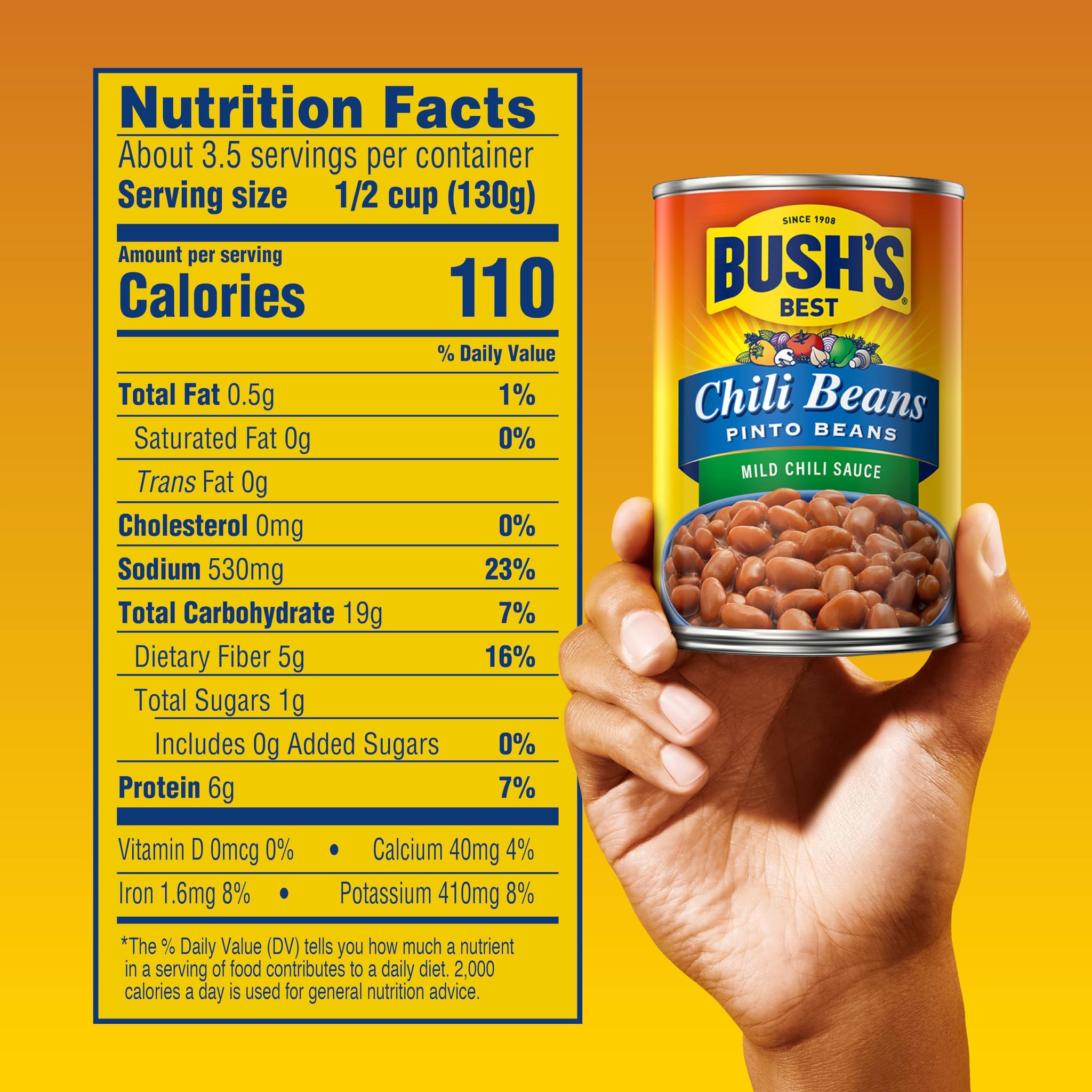 BUSH'S BEST Canned Chili Beans, Pinto Beans in a Mild Chili Sauce, Source of Plant Based Protein and Fiber, Low Fat, Gluten Free, 16 oz