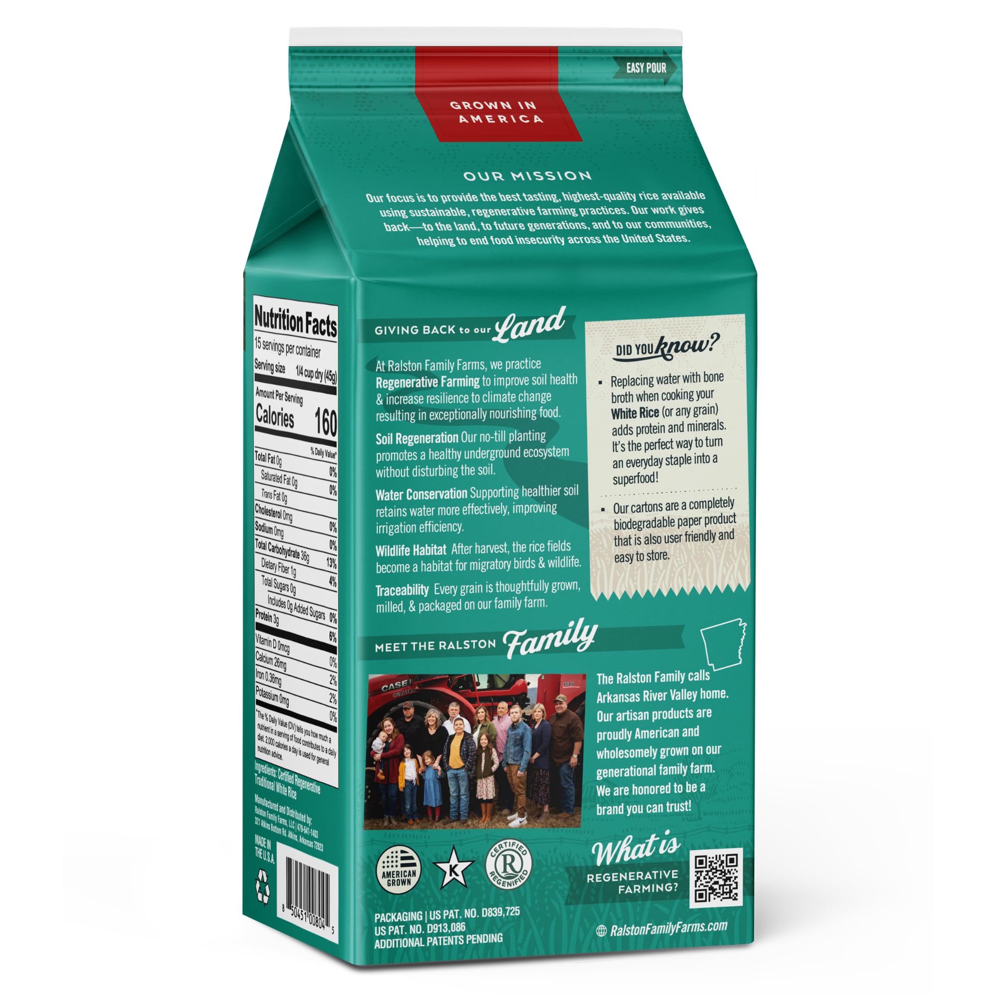 Ralston Family Farms Traditional White Rice, 24 oz Carton: 6 Pack, American Grown, Non-GMO, Naturally Gluten Free