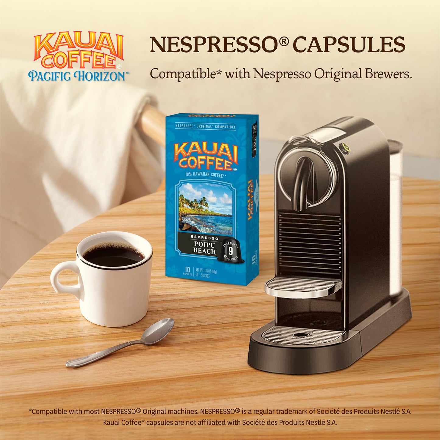 Kauai Coffee Espresso Pods Compatible with Nespresso Original Coffee Makers - Arabica Coffee, 10% Hawaiian - Dark Roast, Rich Cocoa & Smoky Finish