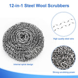 ovwo 12Pack Upgraded Steel Wool Scrubbers - Premium Stainless Steel Scrubber, Metal Scouring Pads, Steel Wool Pads, Kitchen Cleaner, Heavy Duty
