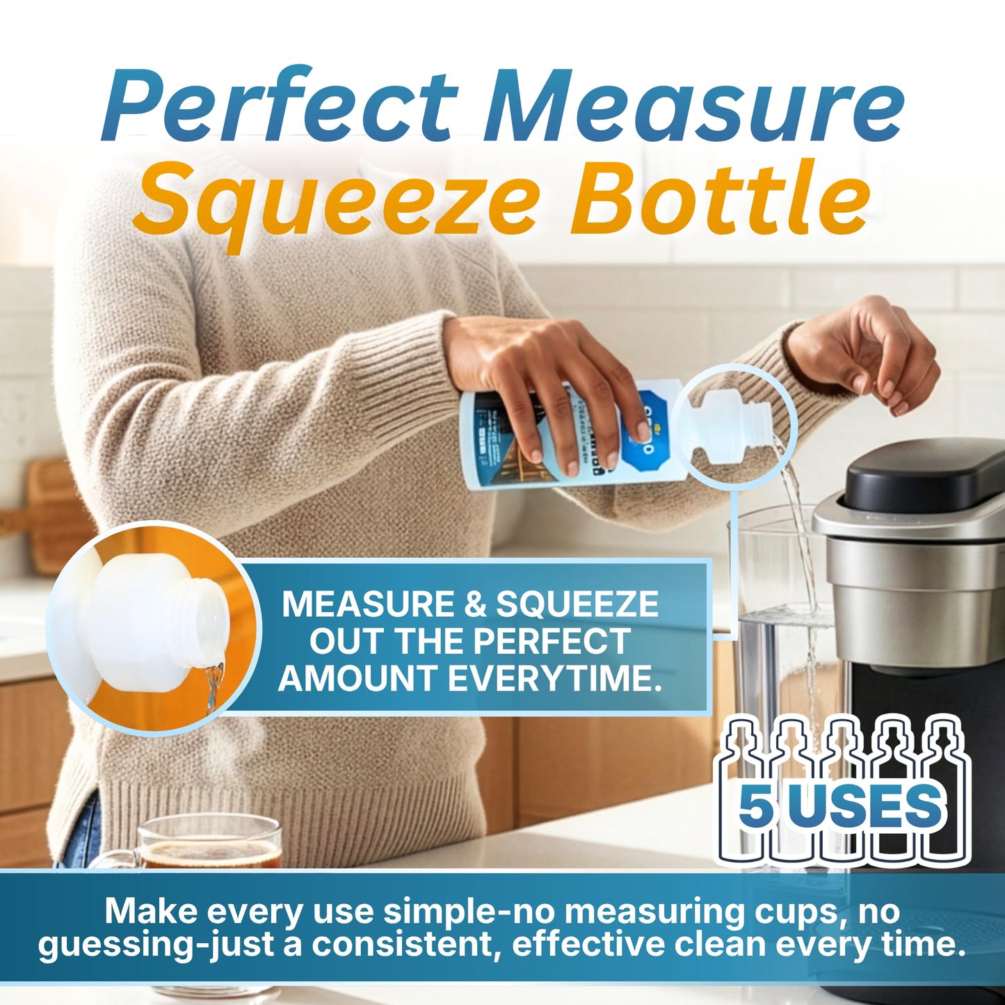 Grand Cafe - Keurig Coffee Machine Descaler and Cleaner Kit - 5 Uses per Bottle + 5 Cleaning Rinse Cups - Compatible with Keurig 2.0 & All