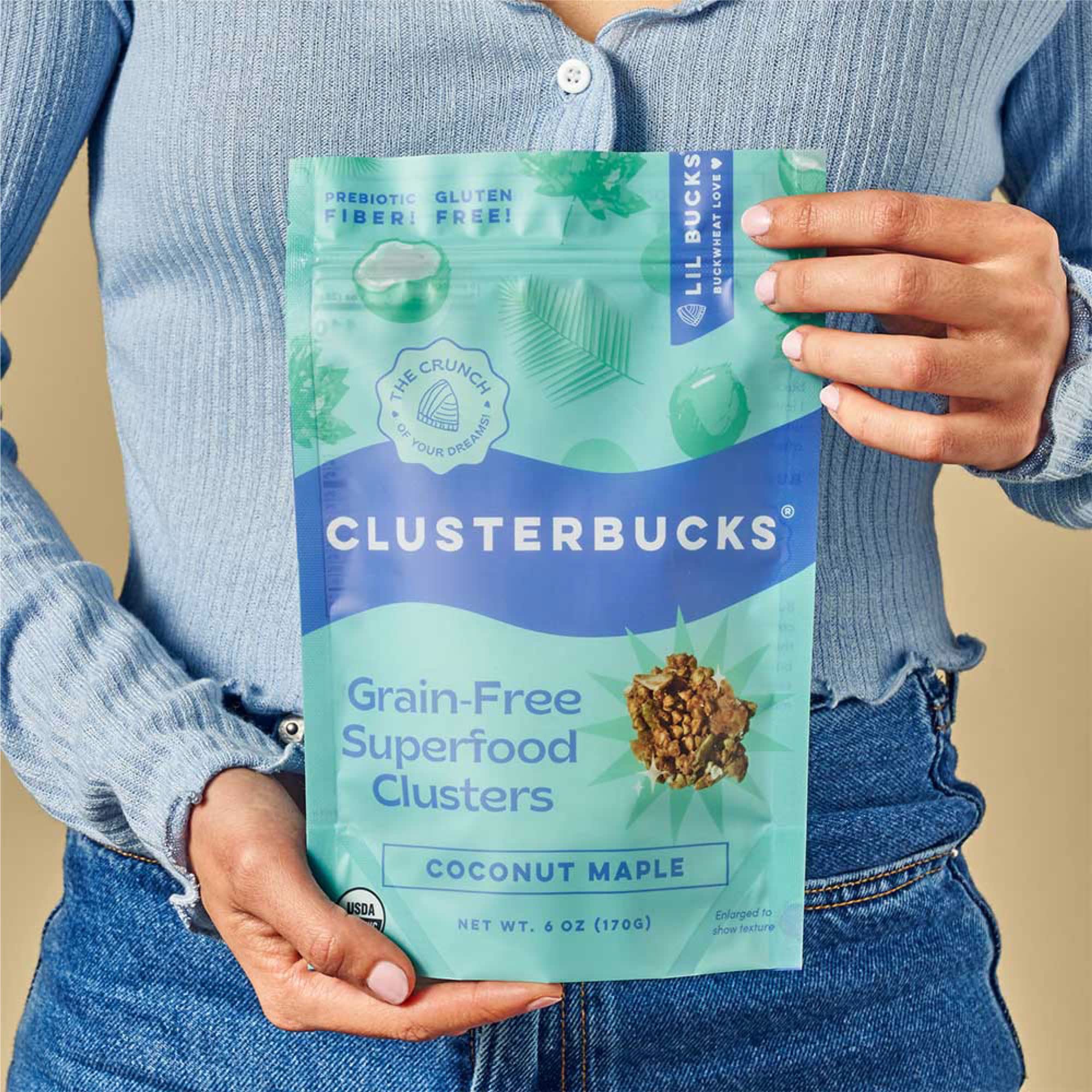 Lil Bucks Clusterbucks Gut Friendly Clusters made with Regenerative Organic Sprouted Buckwheat, Gluten Free Snack (Coco Maple, 6 Pack)