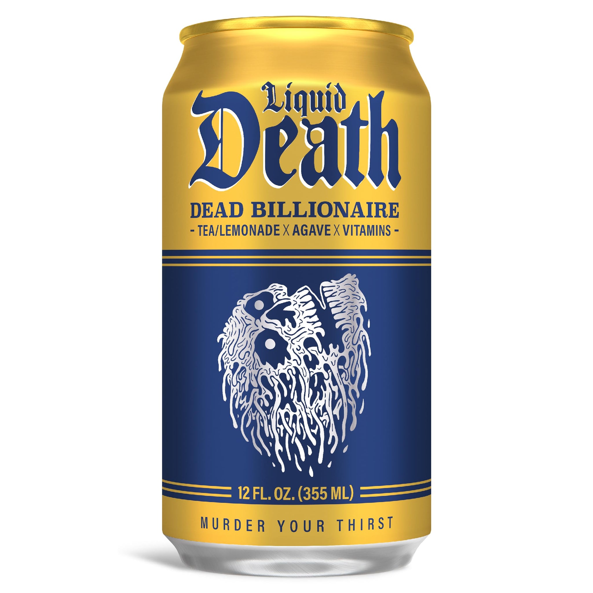 Liquid Death Iced Tea - Dead Billionaire (Black Tea/Lemonade), Less Sugar*, Boost of Caffeine, B Vitamins, No Artificial Sweeteners, 12 Fl Oz (Pack
