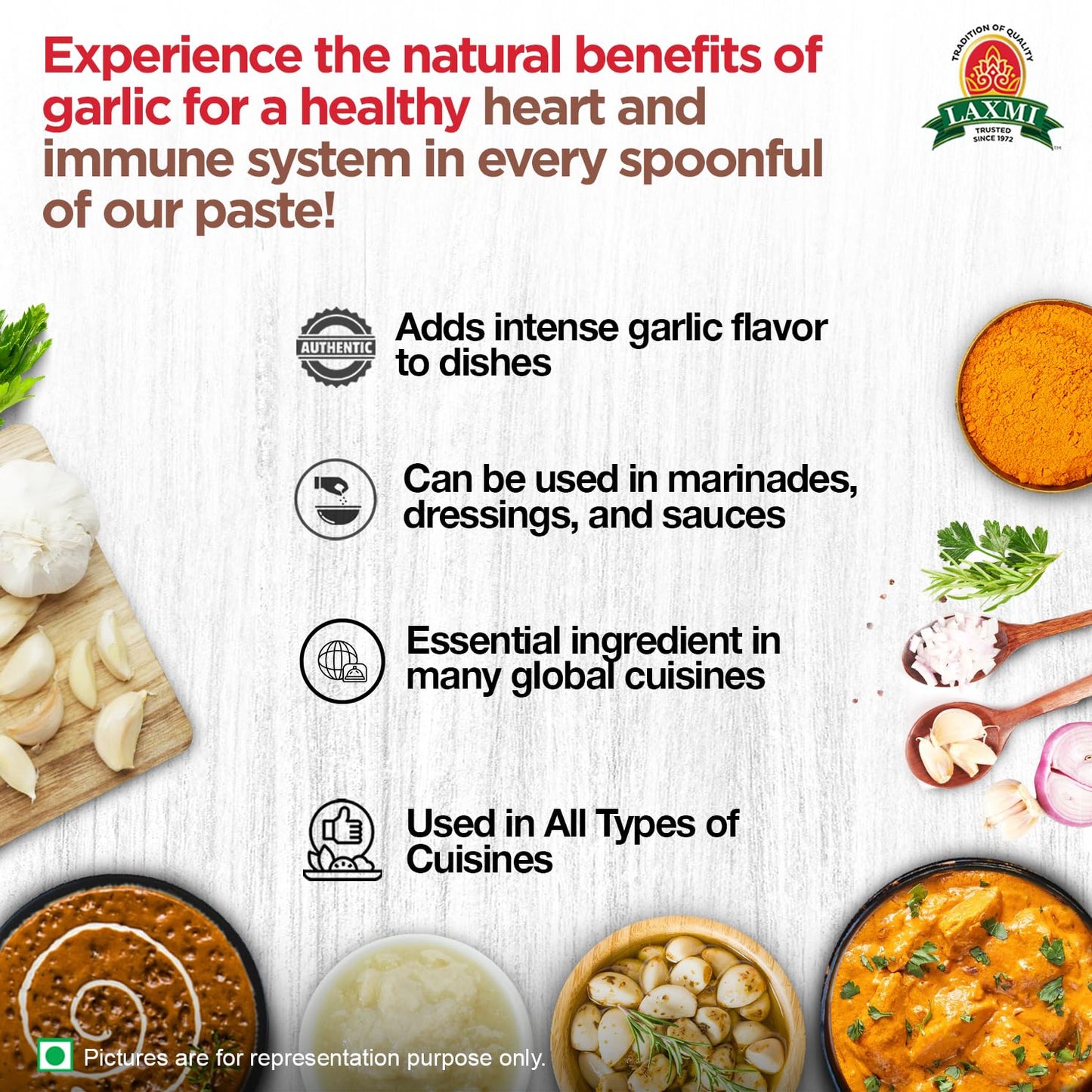 Laxmi Garlic Paste 8oz | Premium quality and pure Garlic, Ground | Vegetarian | Non-GMO certified | Ethically Sourced