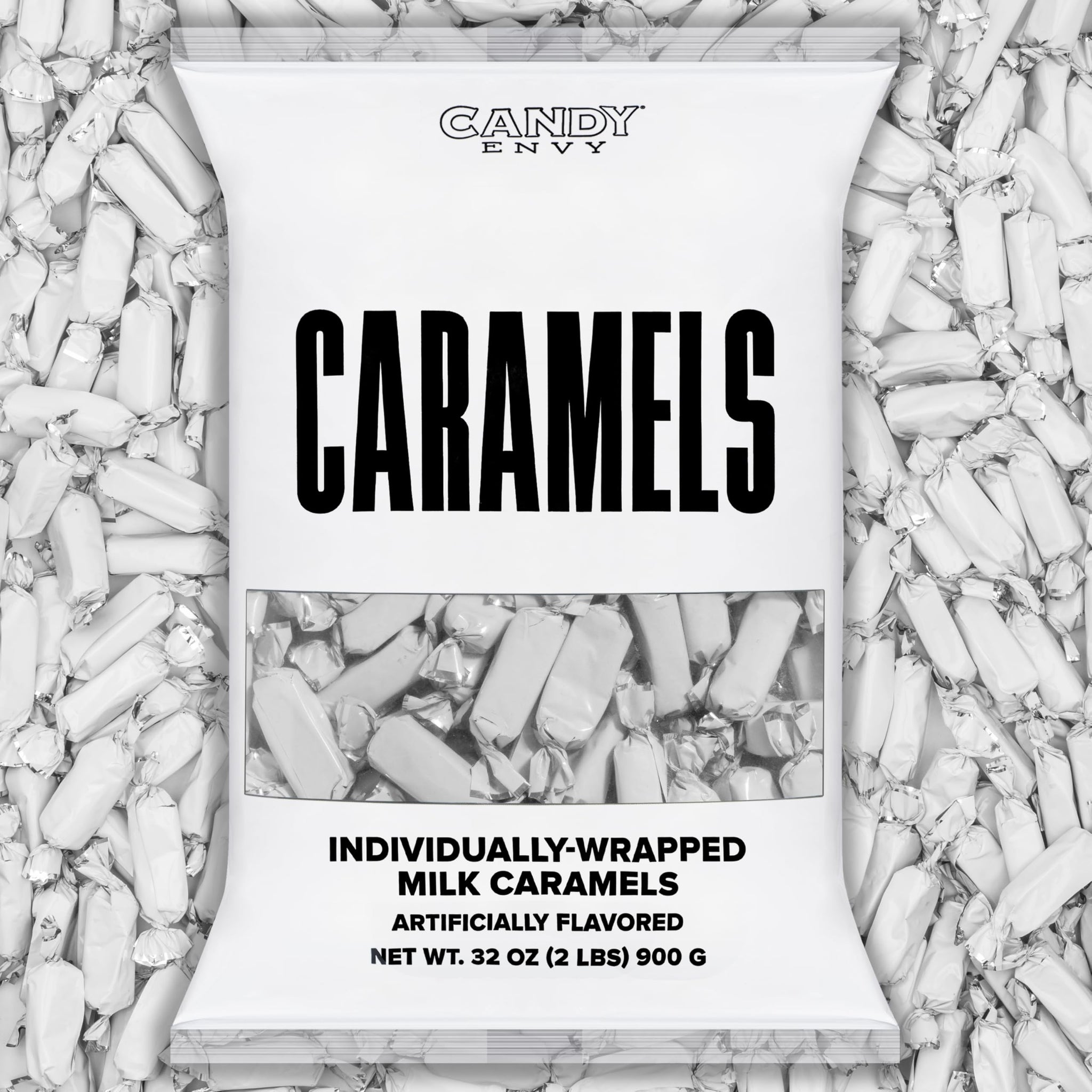 Candy Envy - Individually Wrapped Caramels - White Wrapper - 2 Pound Bulk White Candy