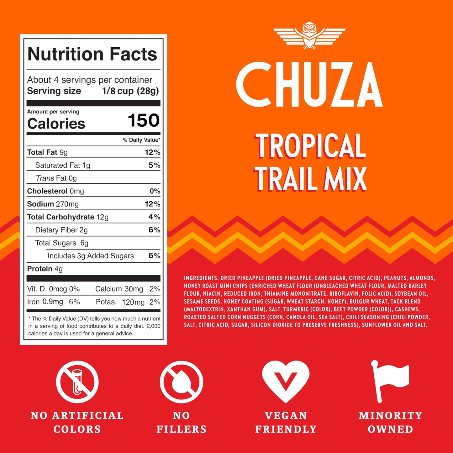 CHUZA Tropical Spicy Trail Mix (4 oz. Pack of 2) - Mexican Snacks Style Sweet Chili Nuts & Dried Fruit, Spicy Nuts, Pineapple, Peanuts, Almonds, Corn