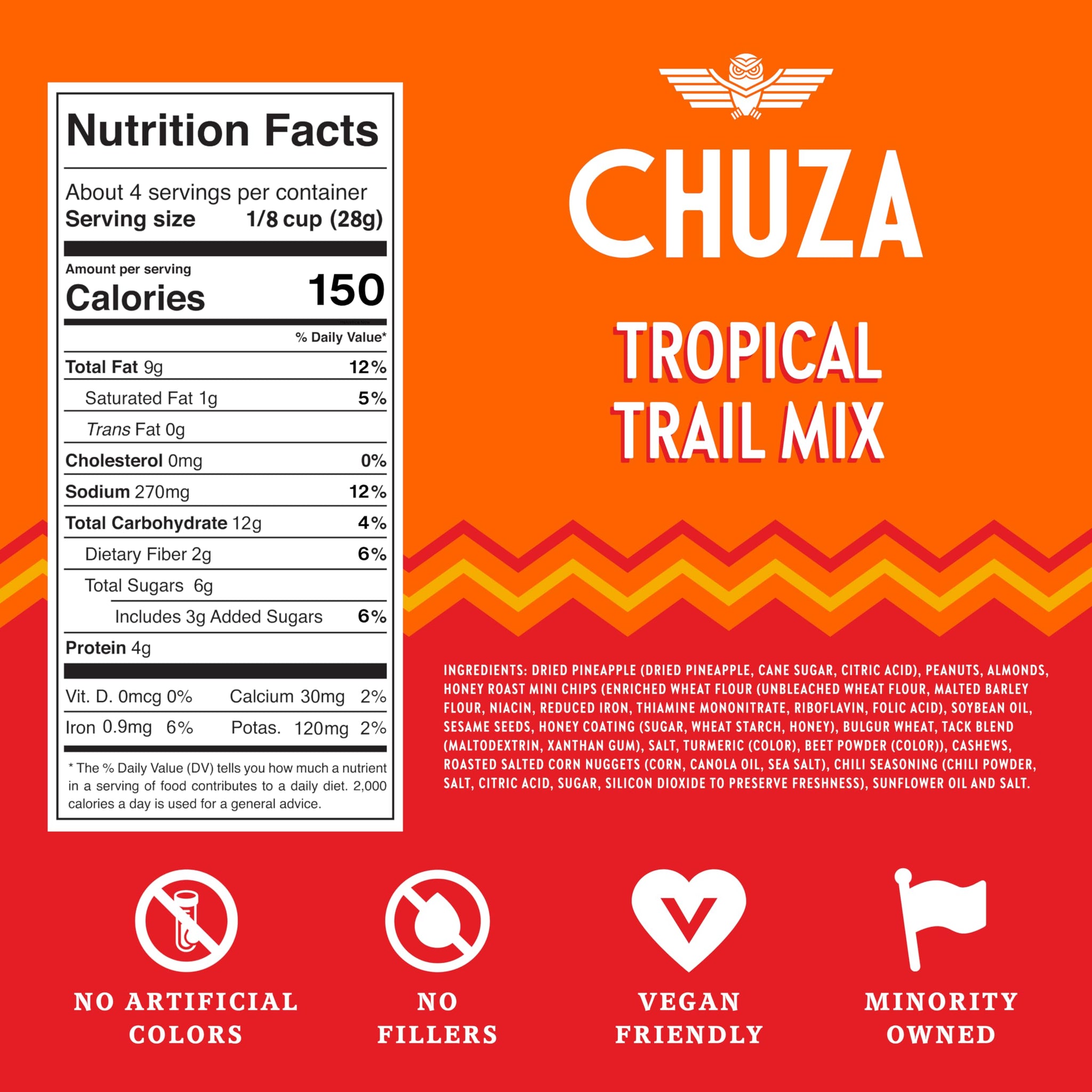 CHUZA Tropical Spicy Trail Mix (4 oz. Pack of 2) - Mexican Snacks Style Sweet Chili Nuts & Dried Fruit, Spicy Nuts, Pineapple, Peanuts, Almonds, Corn
