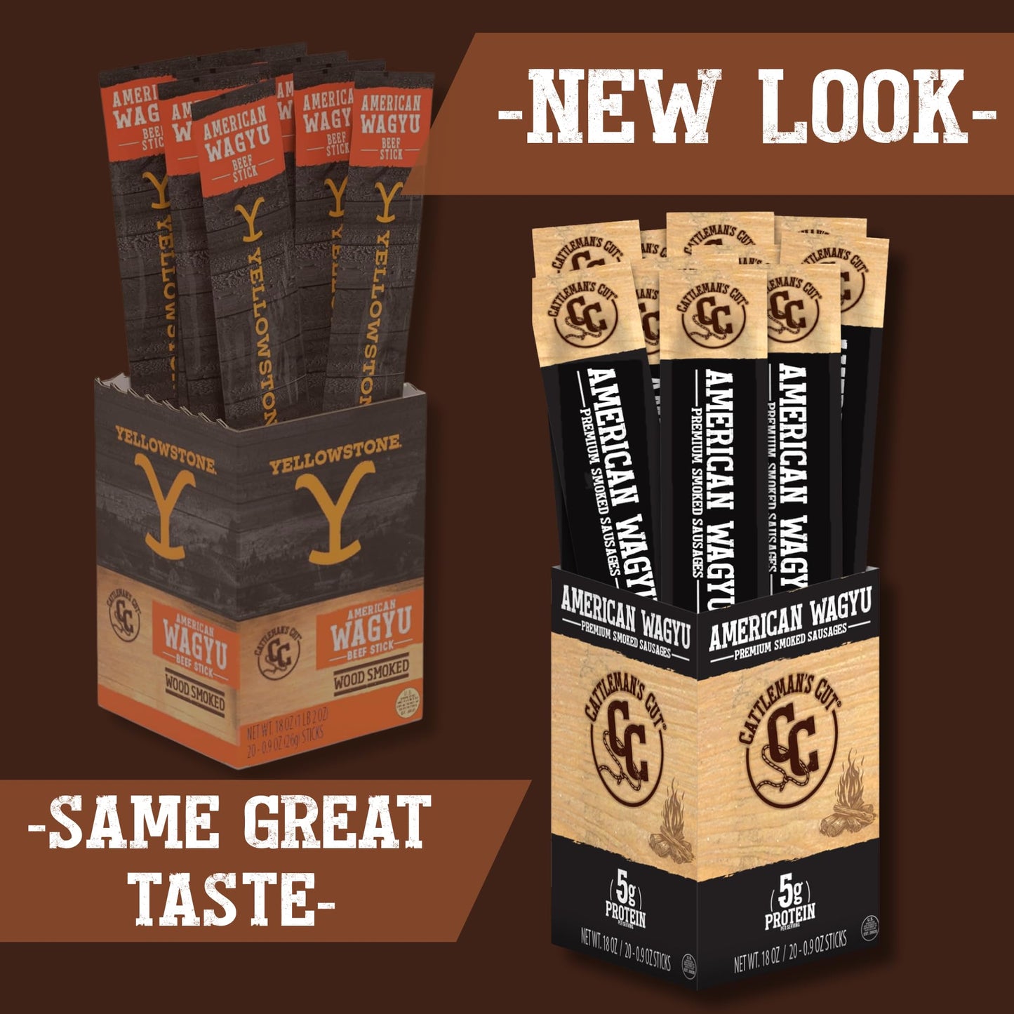 Cattleman's Cut American Wagyu Beef Sticks, Premium Bulk Protein Snacks, Keto Friendly, Gluten Free, Carnivore Travel Snack, Individually Wrapped 0.9