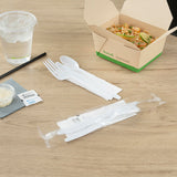 Restaurantware Utensil Kit 500 Pack of Plastic Cutlery Set Individually Wrapped Knife Fork Spoon Set with Napkin And Condiments For Take Out Catering
