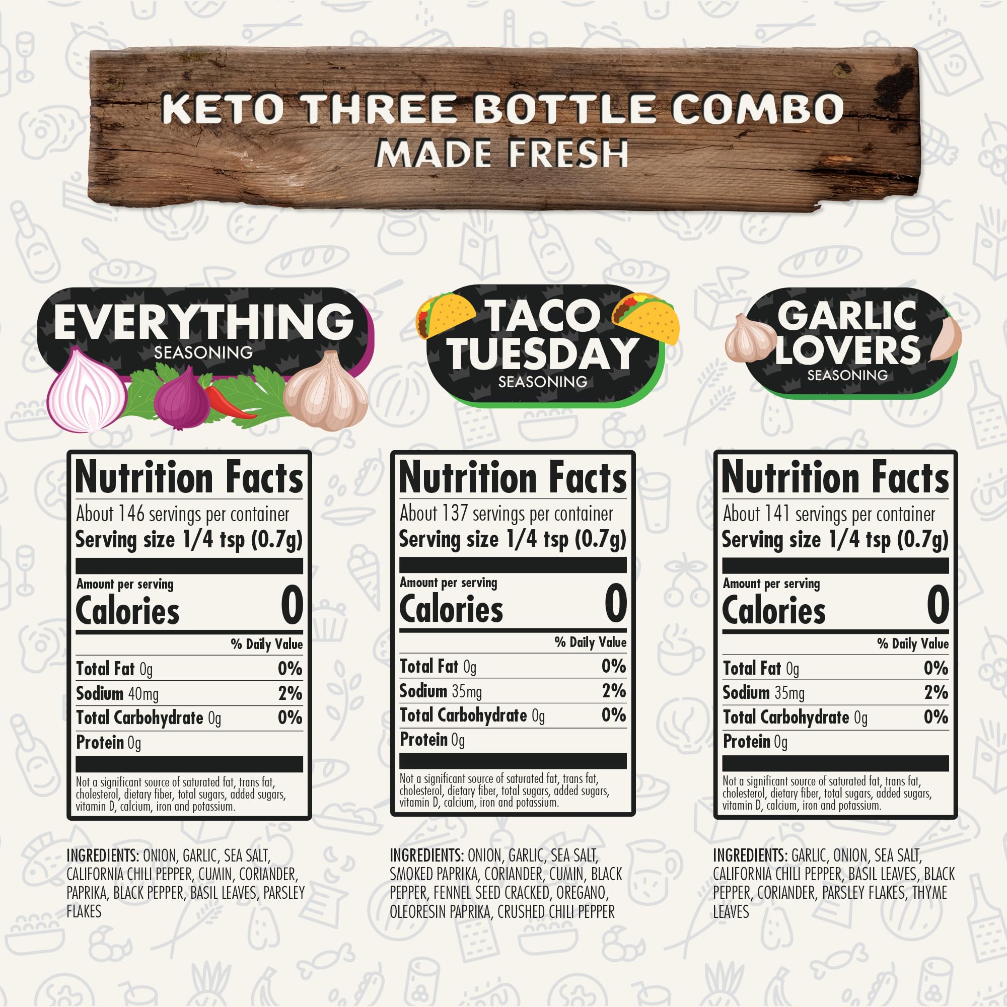 Flavor God Keto Spice Set, Combo Pack of 3 (Everything, Garlic Lovers, Taco Tuesday) Herb, Spice, Vegetable Seasoning Gift, Natural Healthy Blend