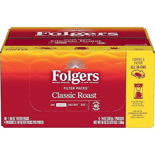 Folgers Classic Roast Medium Roast Ground Coffee, 40-1.4 Ounce Filter Packs