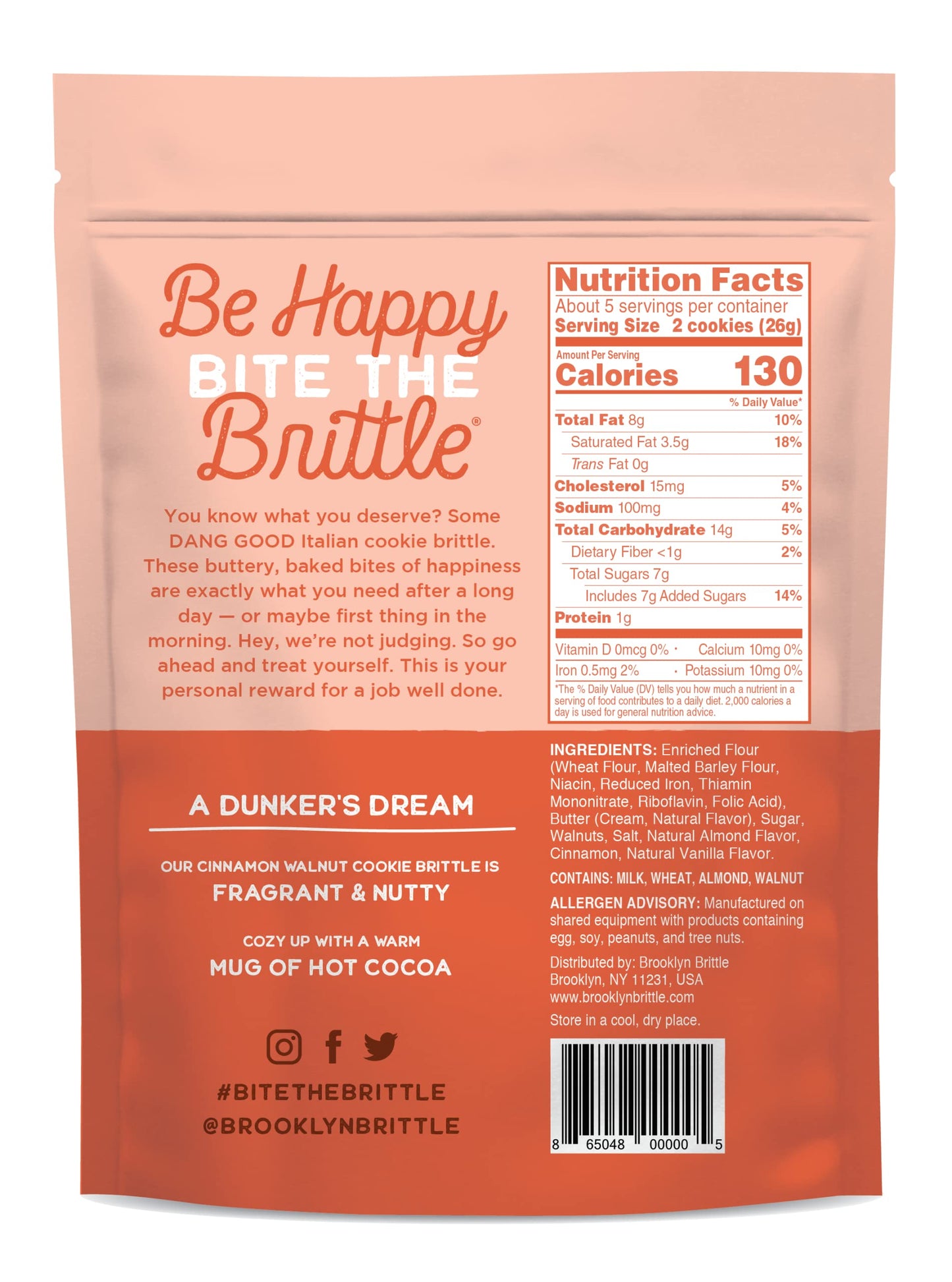 Brooklyn Brittle Cinnamon Walnut Crispy Snack Buttery Crunch Infused Italian Cookie Brittle Snack with Warm Cinnamon and Nutty Walnuts Perfect