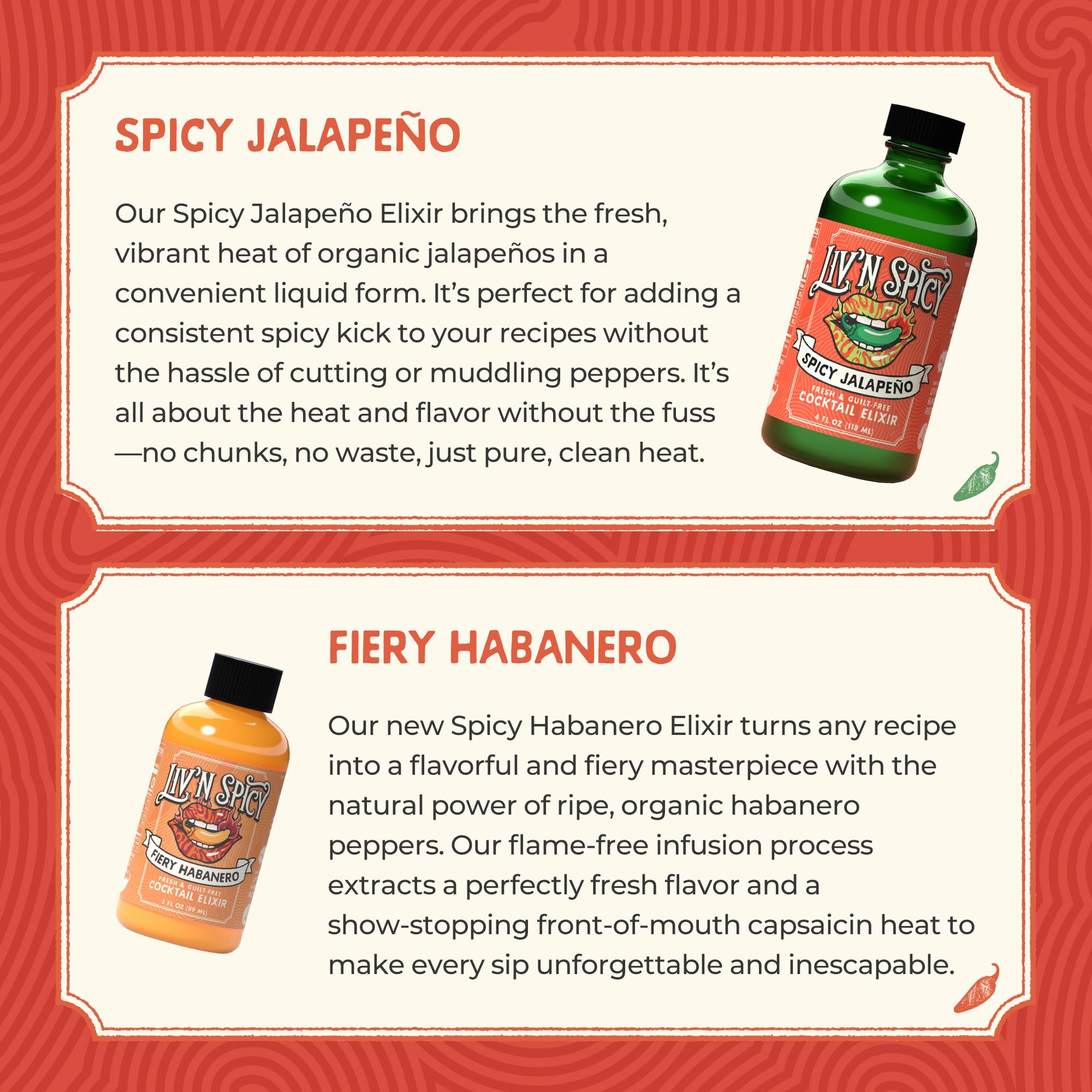 Liv’n Spicy Duo Pack | Spicy Jalapeño & Fiery Habanero Elixirs | Zero Calorie Cocktail Mixer Set | Vegan | Sugar-Free | Organic Infused Drink
