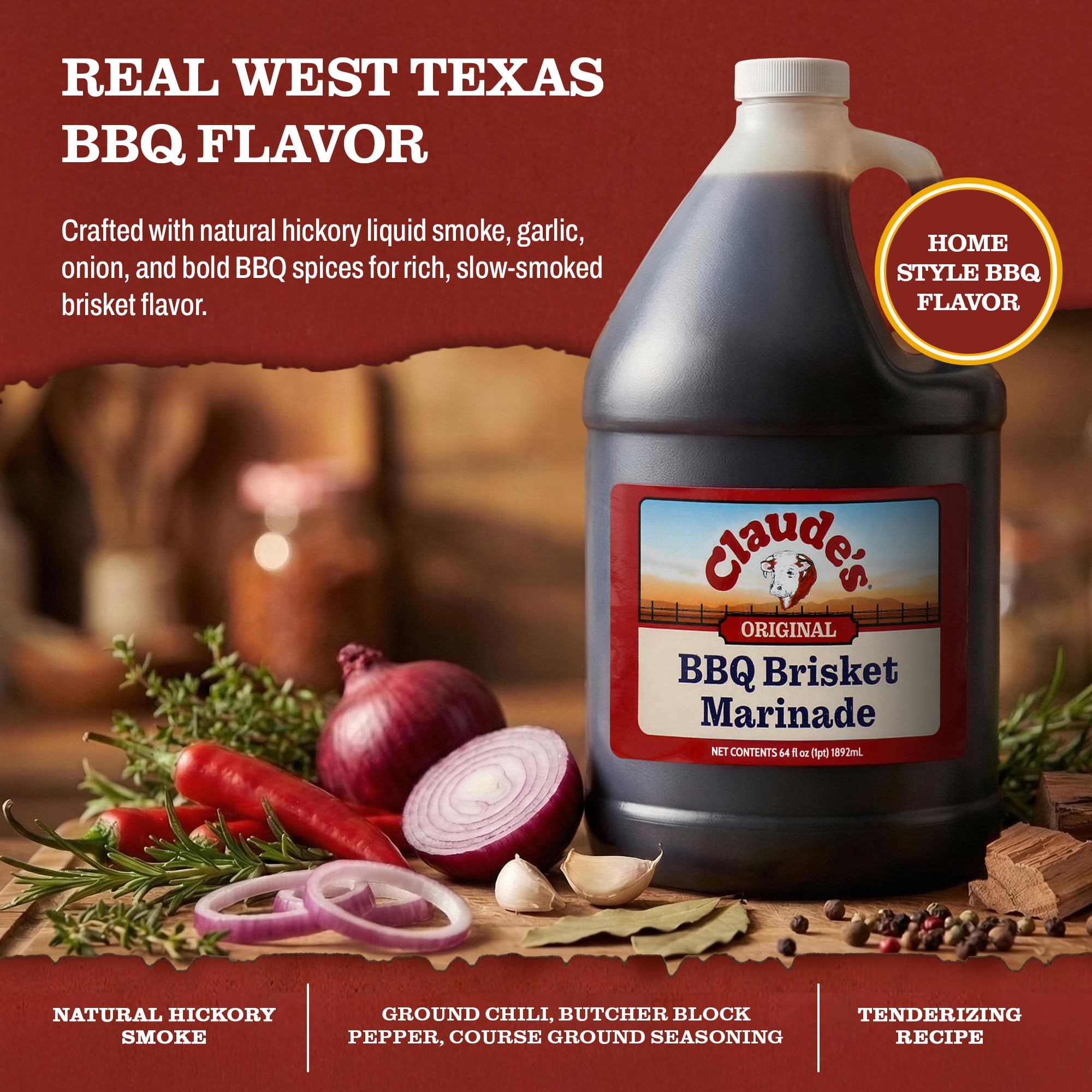 Claude's Original Texas BBQ Brisket Marinade Sauce, Gluten Free, 64 oz