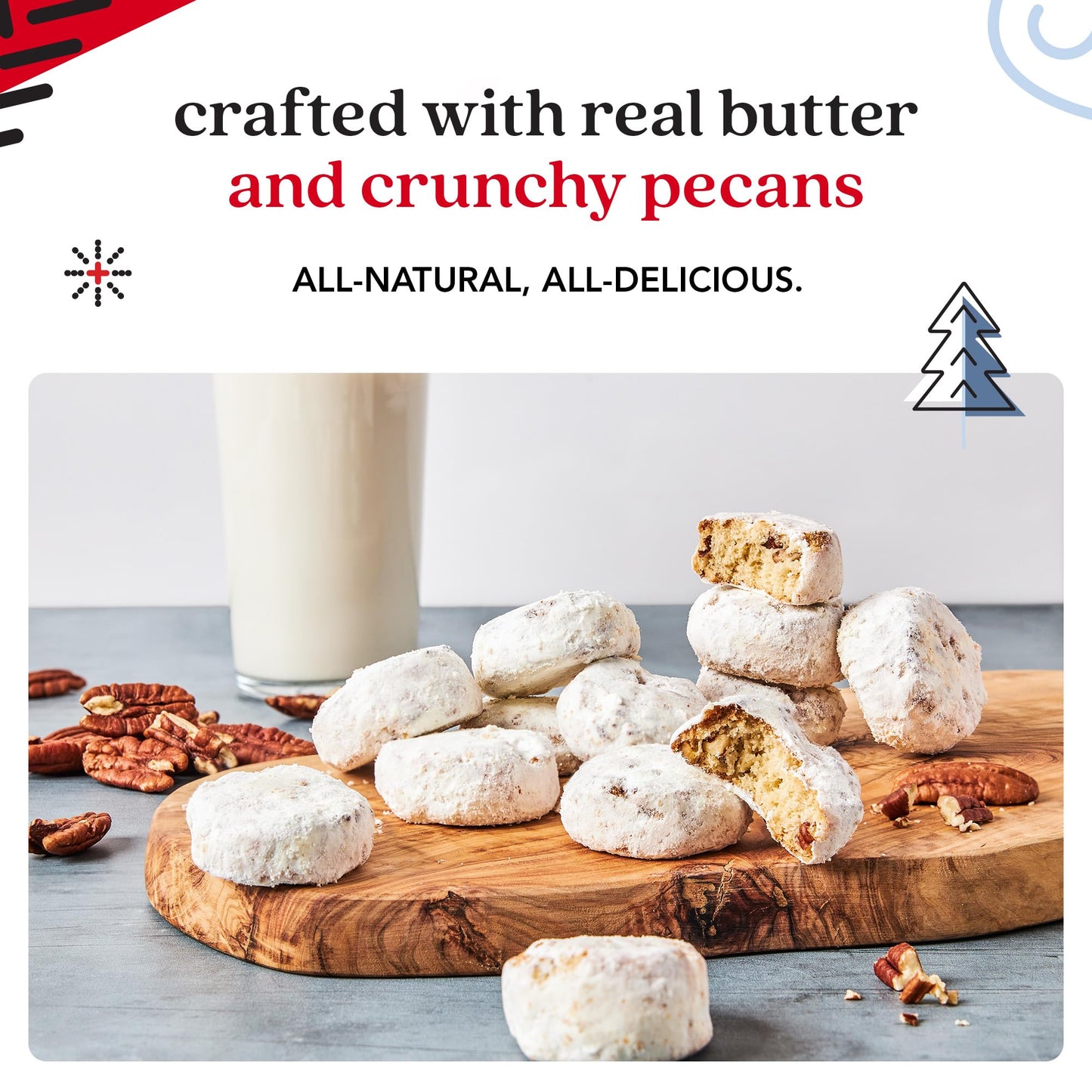 David’s Cookies Merry Christmas Butter Pecan Meltaway Cookies in Sweet Sampler Tin - Soft Gourmet Butter Cookies with Crunchy Pecans - Festive Holiday