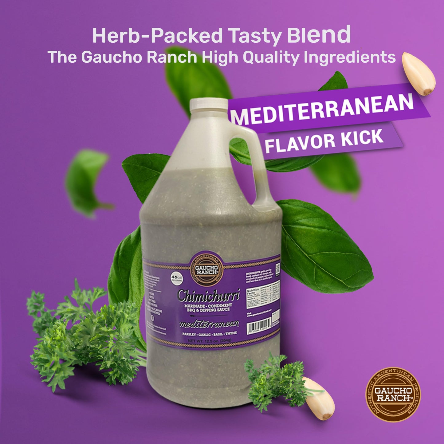 Gaucho Ranch Chimichurri Mediterranean Flavor, Premium Chimichurri Seasoning Blend with Natural Herbs, Gluten Free Authentic Mediterranean Seasoning