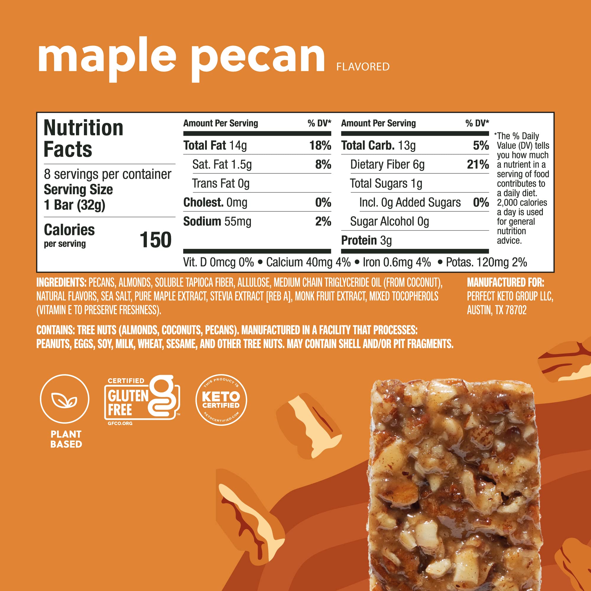 Perfect Keto Nola Bars, Gluten Free, Keto Granola Bars, Low Carb Snack or Breakfast Bar with No Sugar Added, Keto Diet Food, Healthy Snacks