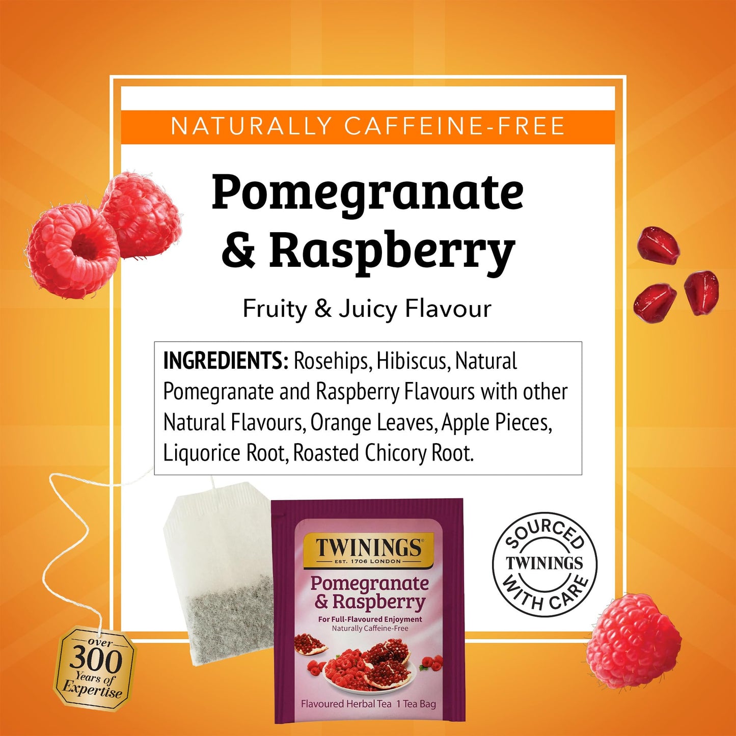 Twinings Pomegranate & Raspberry Herbal Tea Individually Wrapped Bags, 100 Count (Pack of 1), Naturally Caffeine-Free, Enjoy Hot or Iced, 100 Teabags