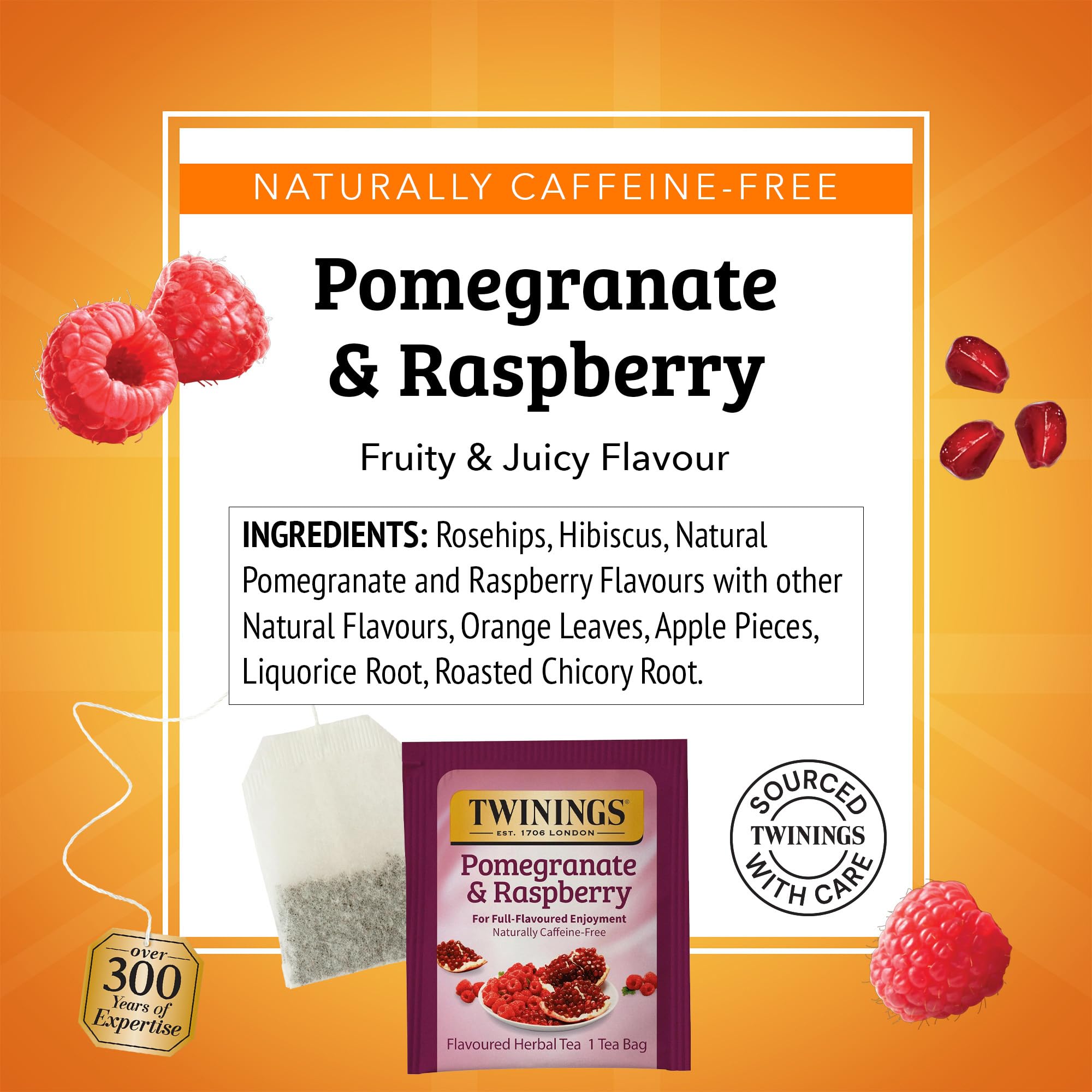 Twinings Pomegranate & Raspberry Herbal Tea Individually Wrapped Bags, 100 Count (Pack of 1), Naturally Caffeine-Free, Enjoy Hot or Iced, 100 Teabags