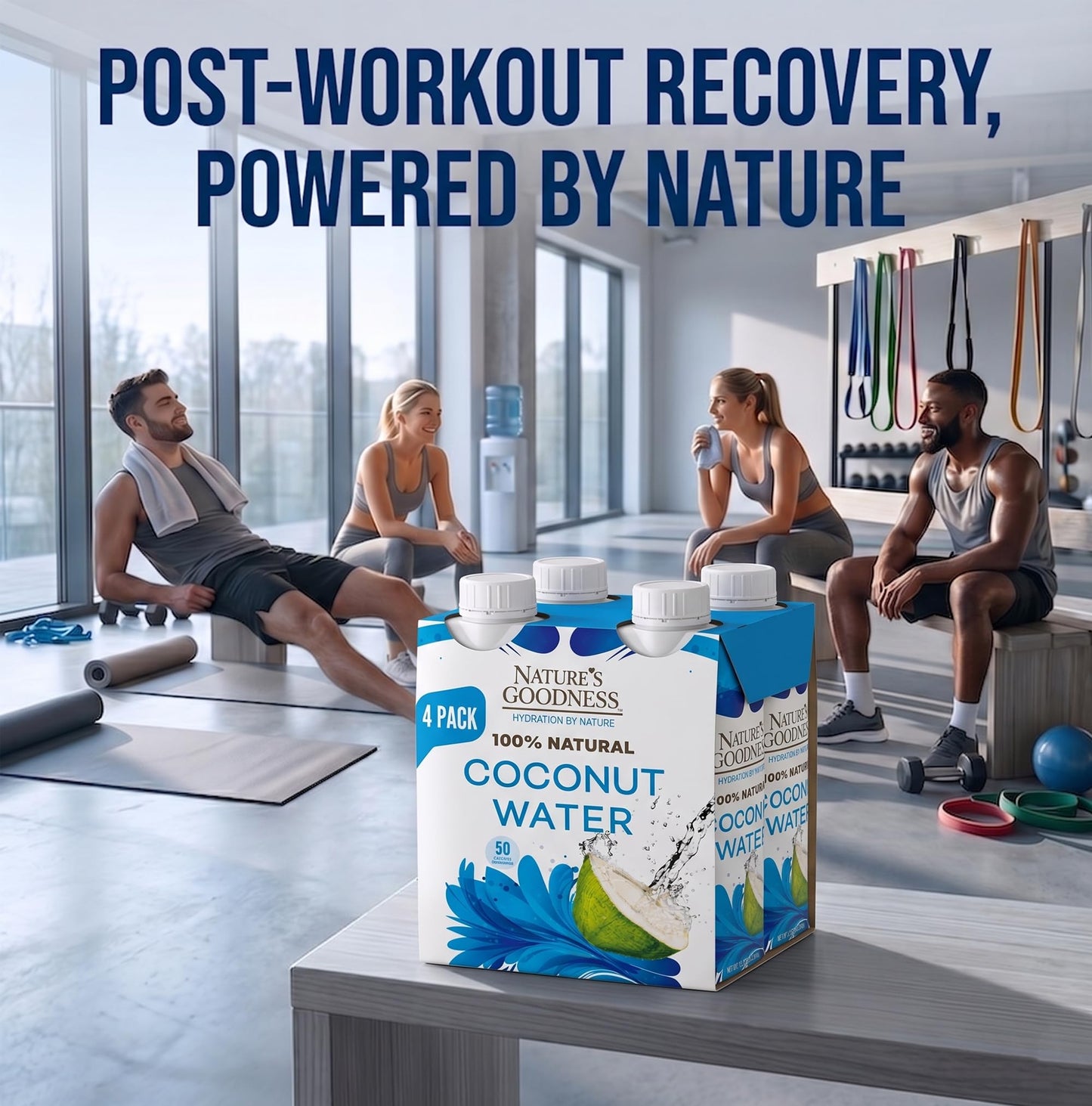 Nature's Goodness Coconut Water No Sugar Added - Unsweetened, Fat Free, Plant-Based Electrolyte Drink - 4 Pack 44.8 Fl Oz Total (4 x 330 ml)