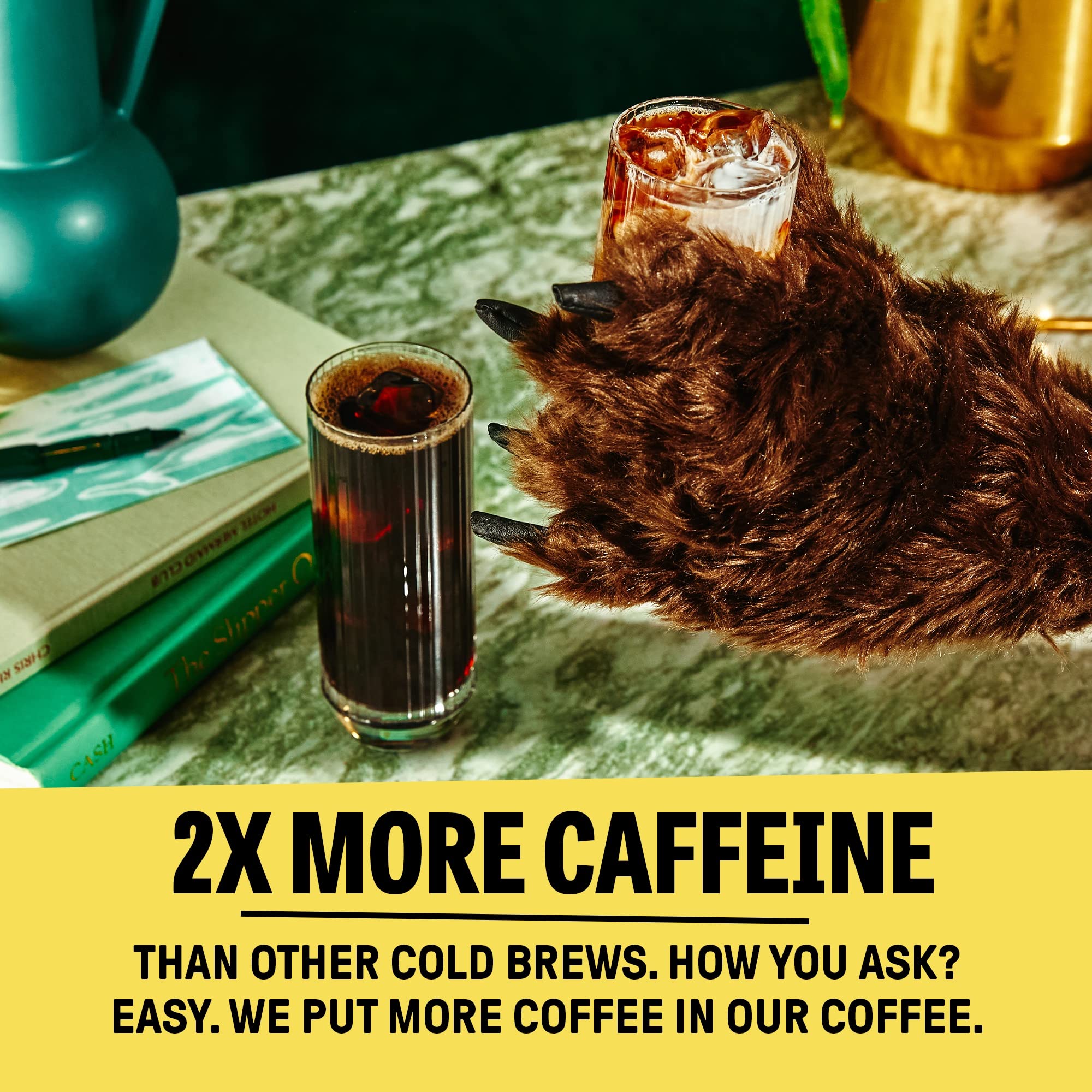 Wandering Bear Straight Black Organic Cold Brew Coffee On Tap, Iced Coffee Drink - Extra Strong, Bold, Smooth, No Sugar Added, Shelf-Stable, Ready