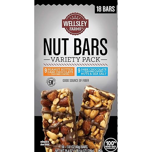 Wellsley Farms Nut Bars Dark ChocolateVariety Pack 9 Peanut Butter | 9 Nuts & Sea Salt , 18 ct.