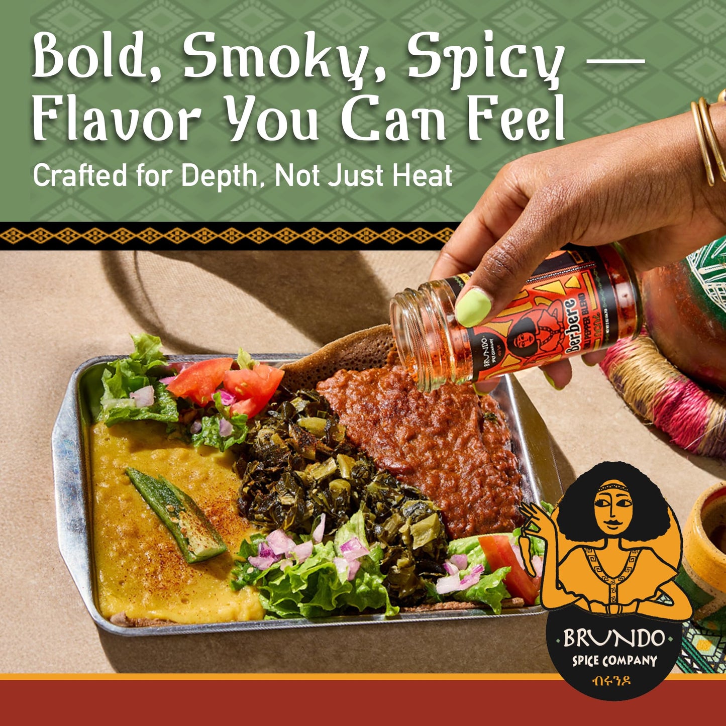 Brundo Spices Imported Ethiopian Berbere Chili Pepper Blend (2 oz) | Authentic Berbere & All Natural East African Seasoning | NON-GMO | No
