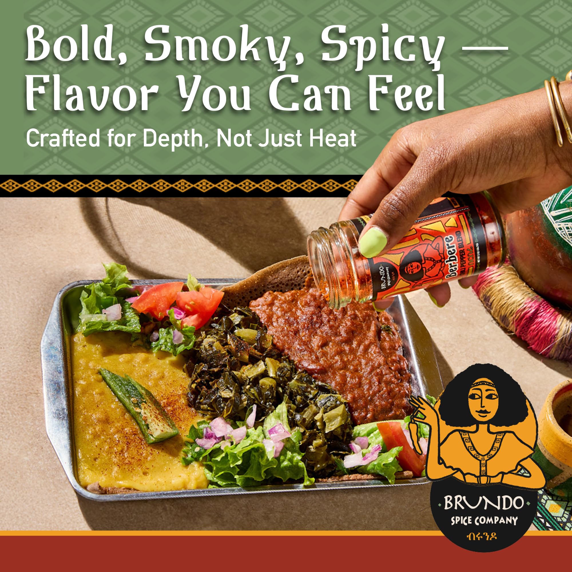 Brundo Spices Imported Ethiopian Berbere Chili Pepper Blend (2 oz) | Authentic Berbere & All Natural East African Seasoning | NON-GMO | No