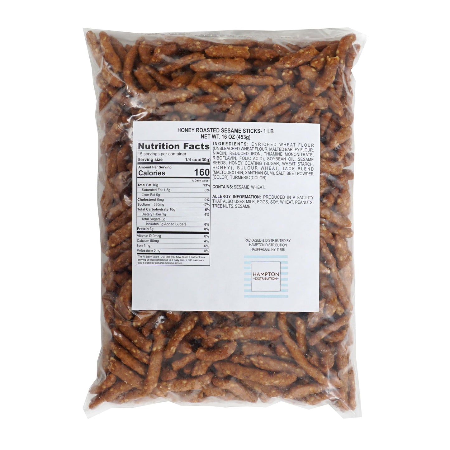 Honey Roasted Sesame Sticks, 1 Pound Bulk Bag, Hampton Distribution