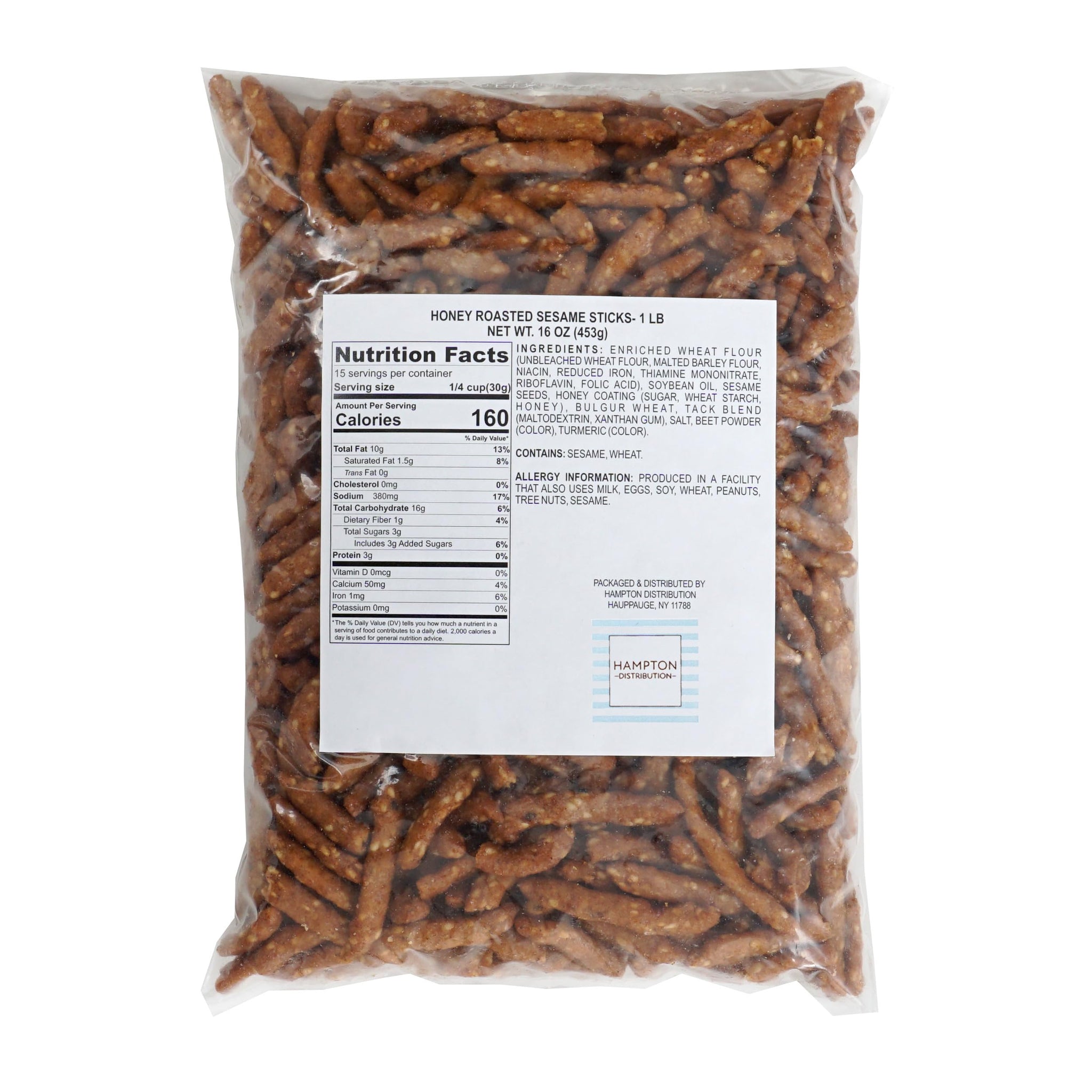 Honey Roasted Sesame Sticks, 1 Pound Bulk Bag, Hampton Distribution