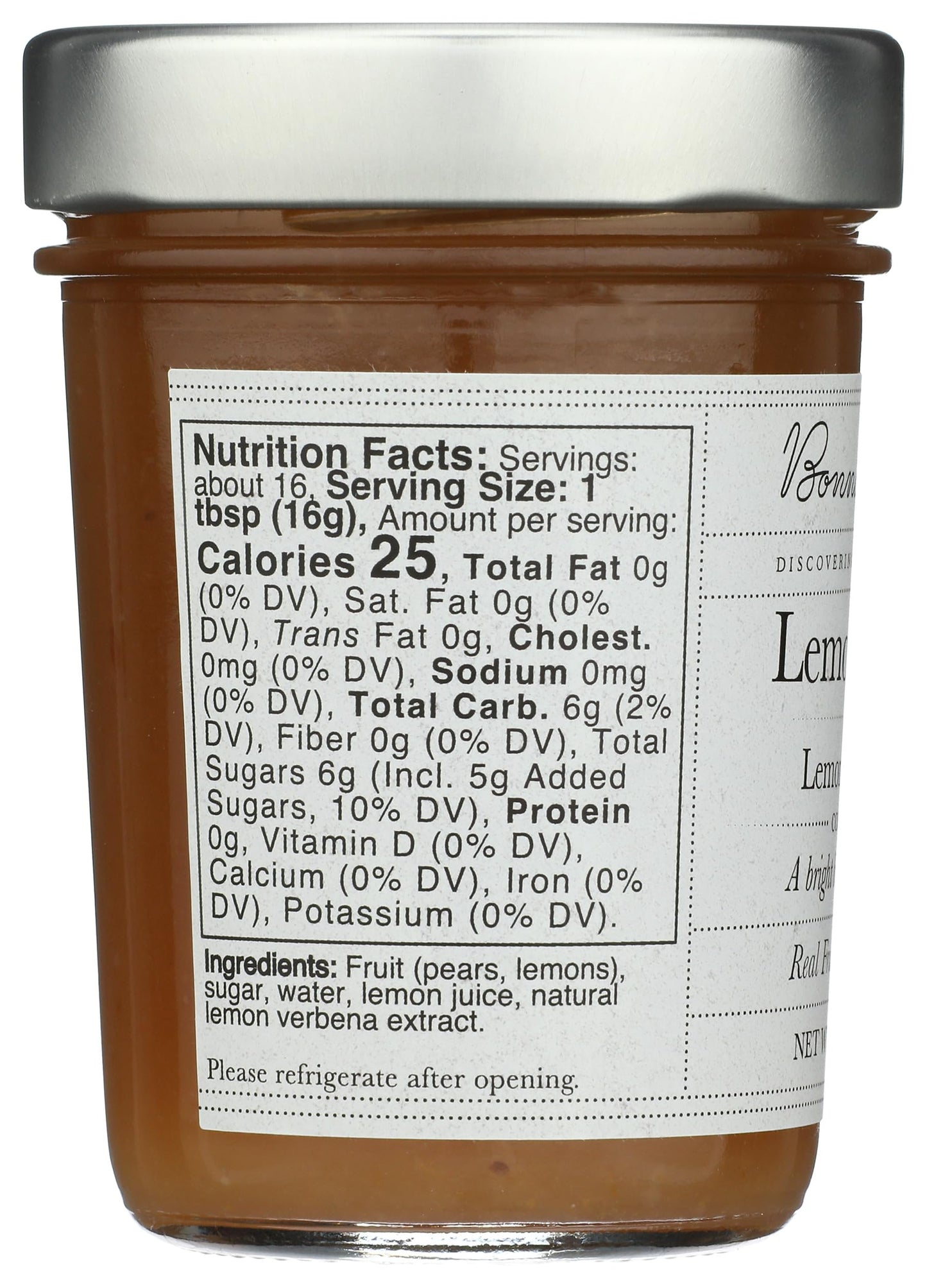 Bonnies Jams Lemon Pear with Lemon Verbena Jam, 8.75 OZ